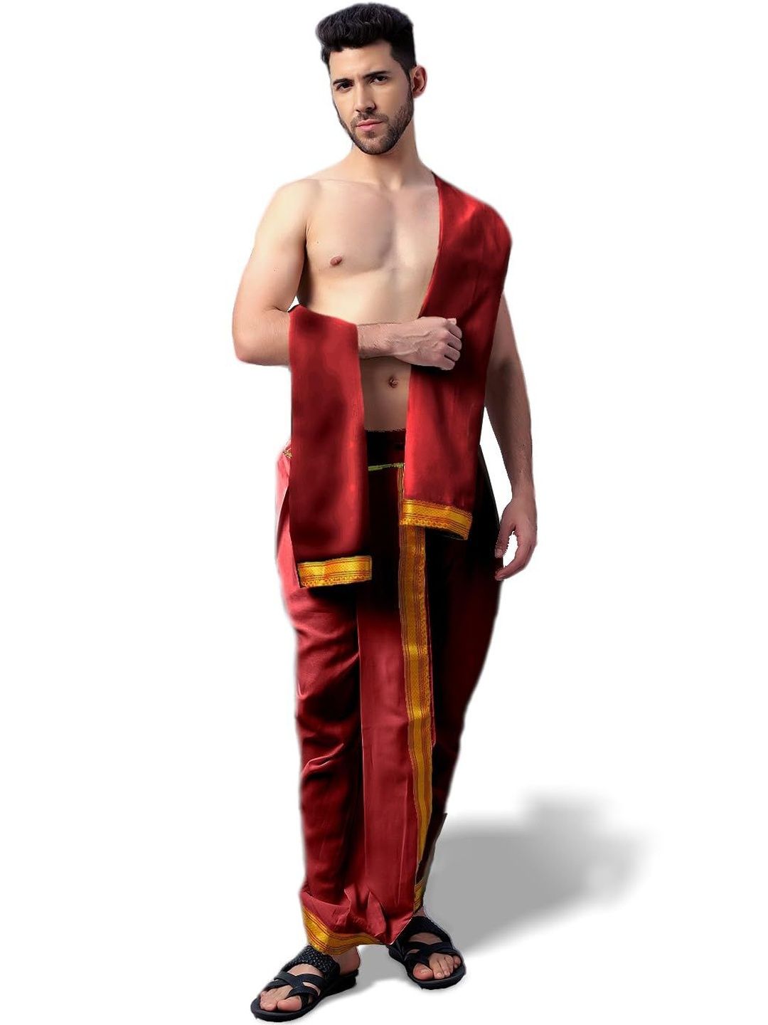 Spewim Men Maroon Cotton Dhotis With Dupatta-picture-51