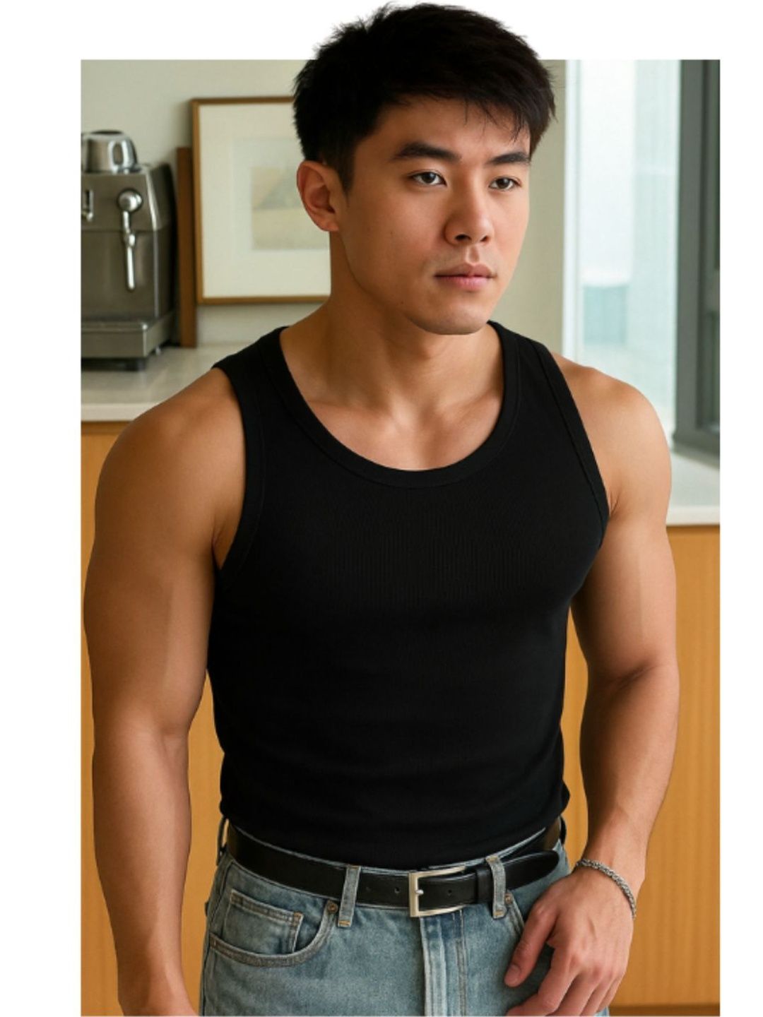 ROCKWELL Ribbed Cotton Breathable Active Fit Innerwear Gym Vests-image-3