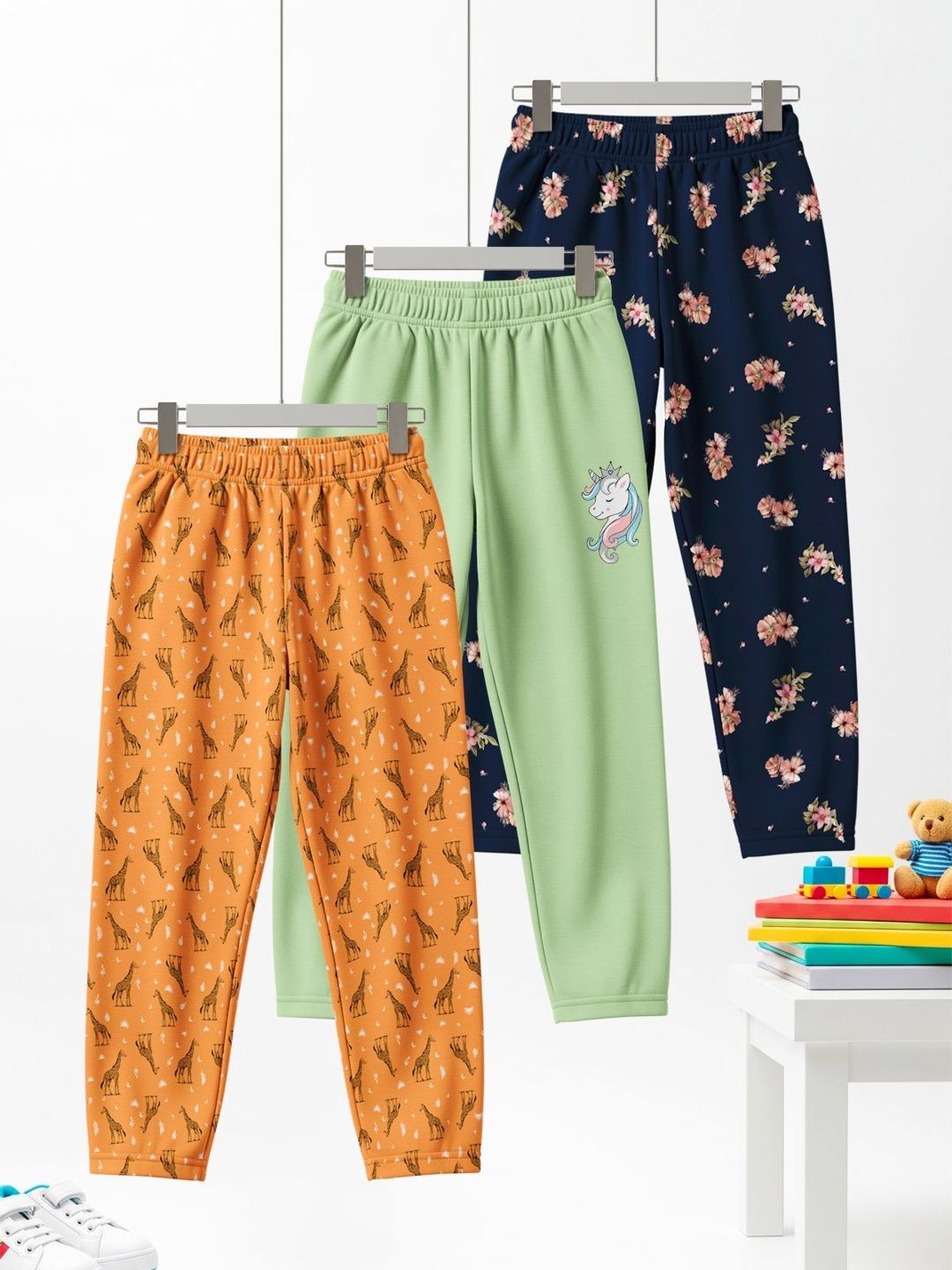 HELLCAT Girls Pack of 3 Printed Mid-Rise Lounge Pants-picture-37