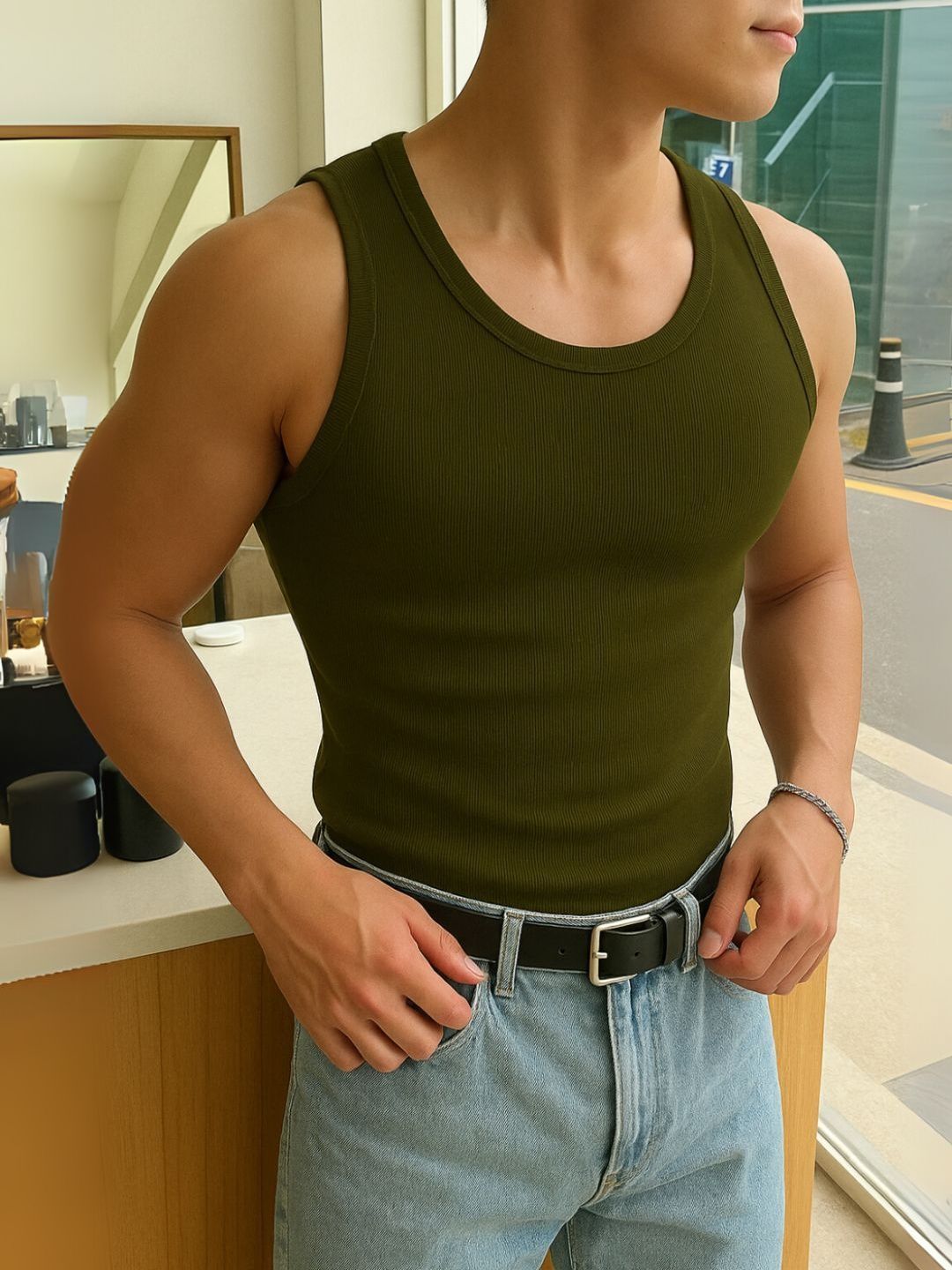 ROCKWELL Ribbed Cotton Breathable Active Fit Innerwear Gym Vests-image-42