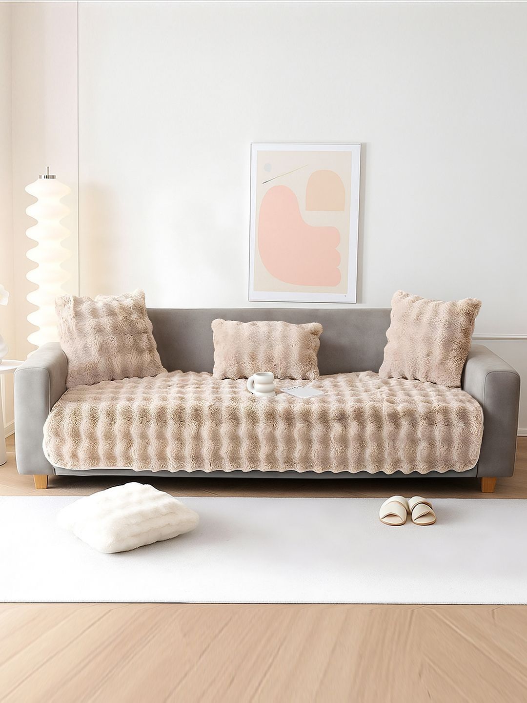 DREAM CARE Beige & Beige 1 Piece Sofa Cover-image-16