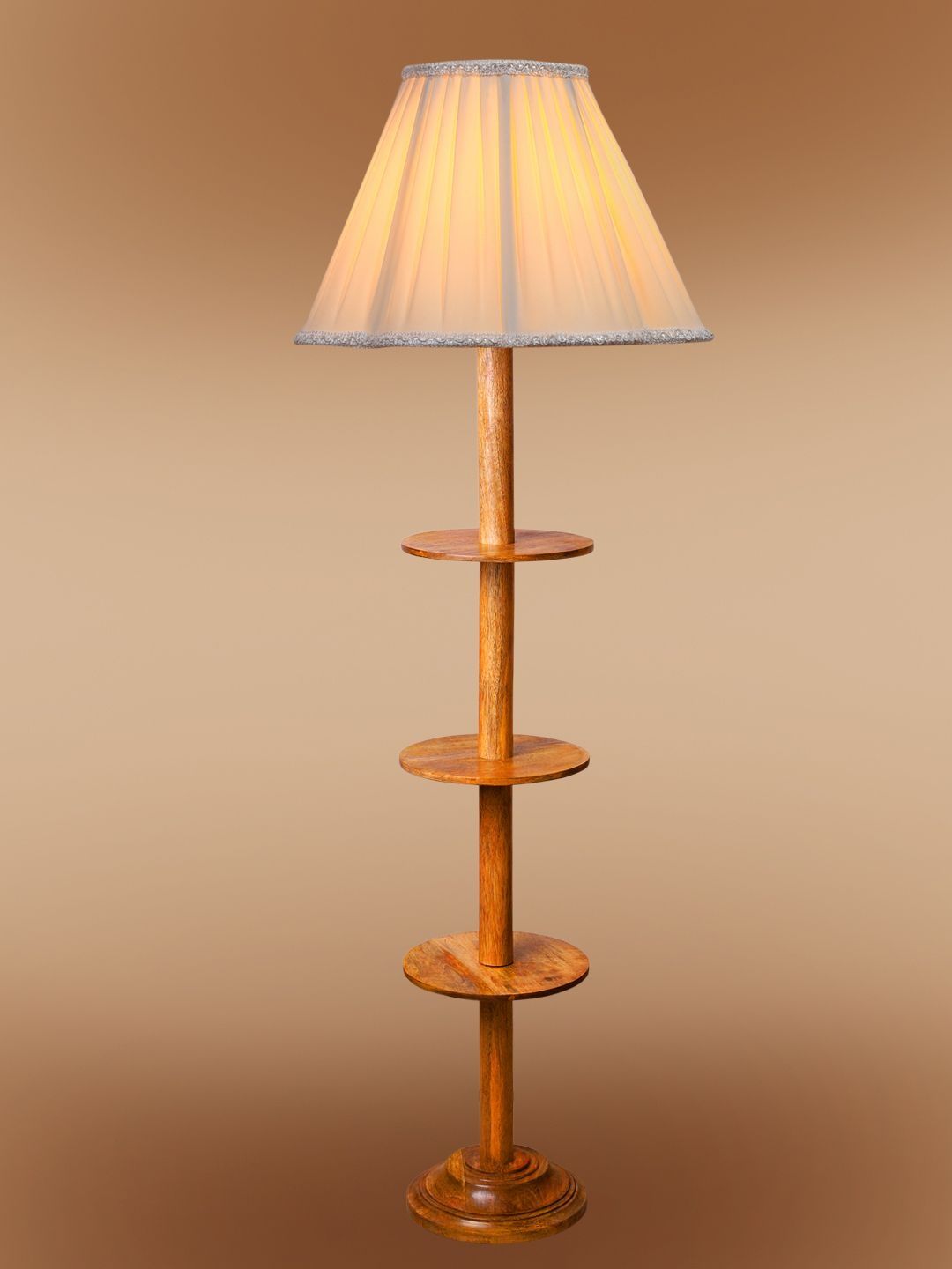 Aura Off White & Brown Wooden Frustum-Shaped Floor Lamp-picture-44