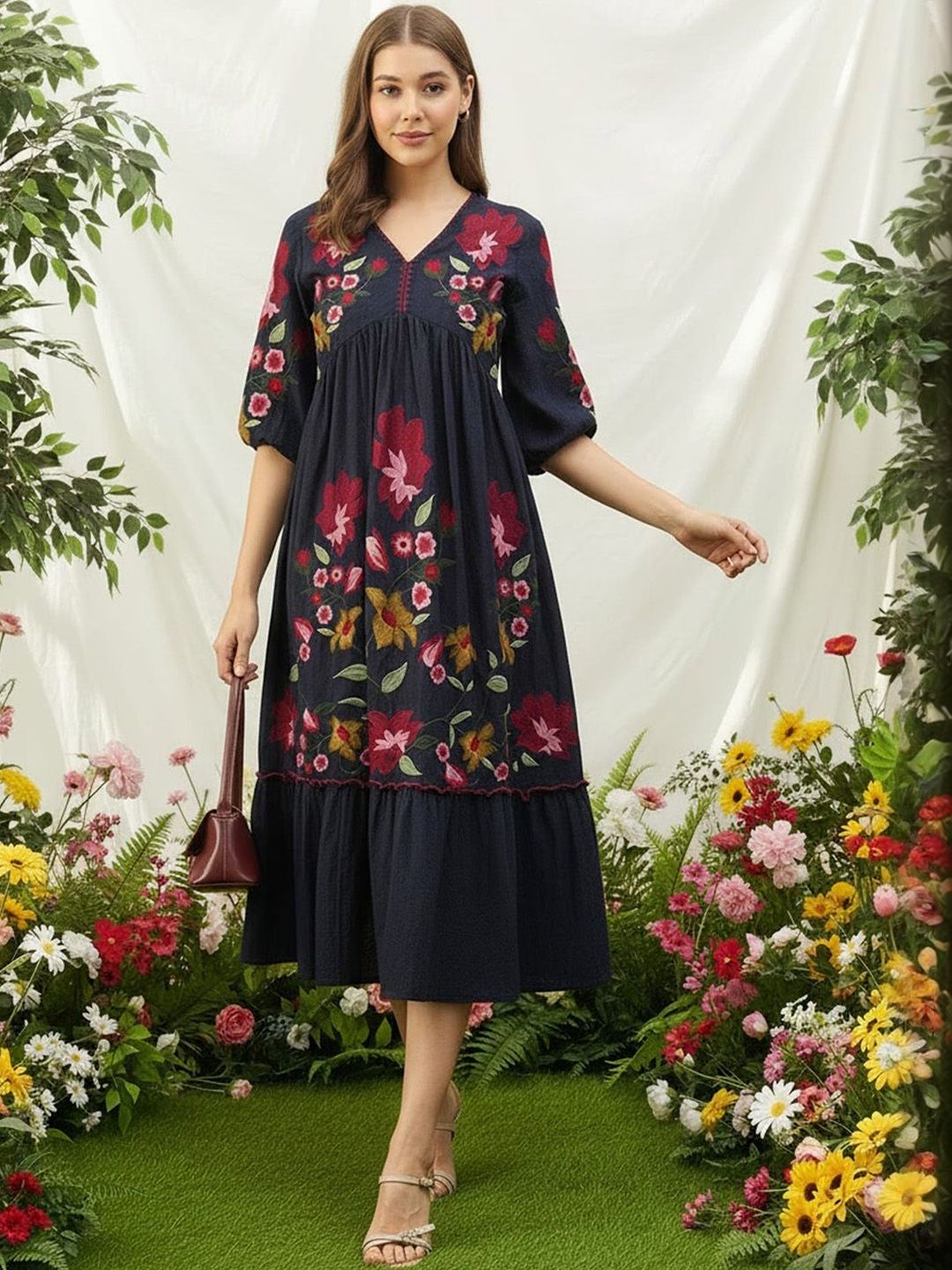 ZUMMER Floral Embroidered Empire Midi Dress-picture-43