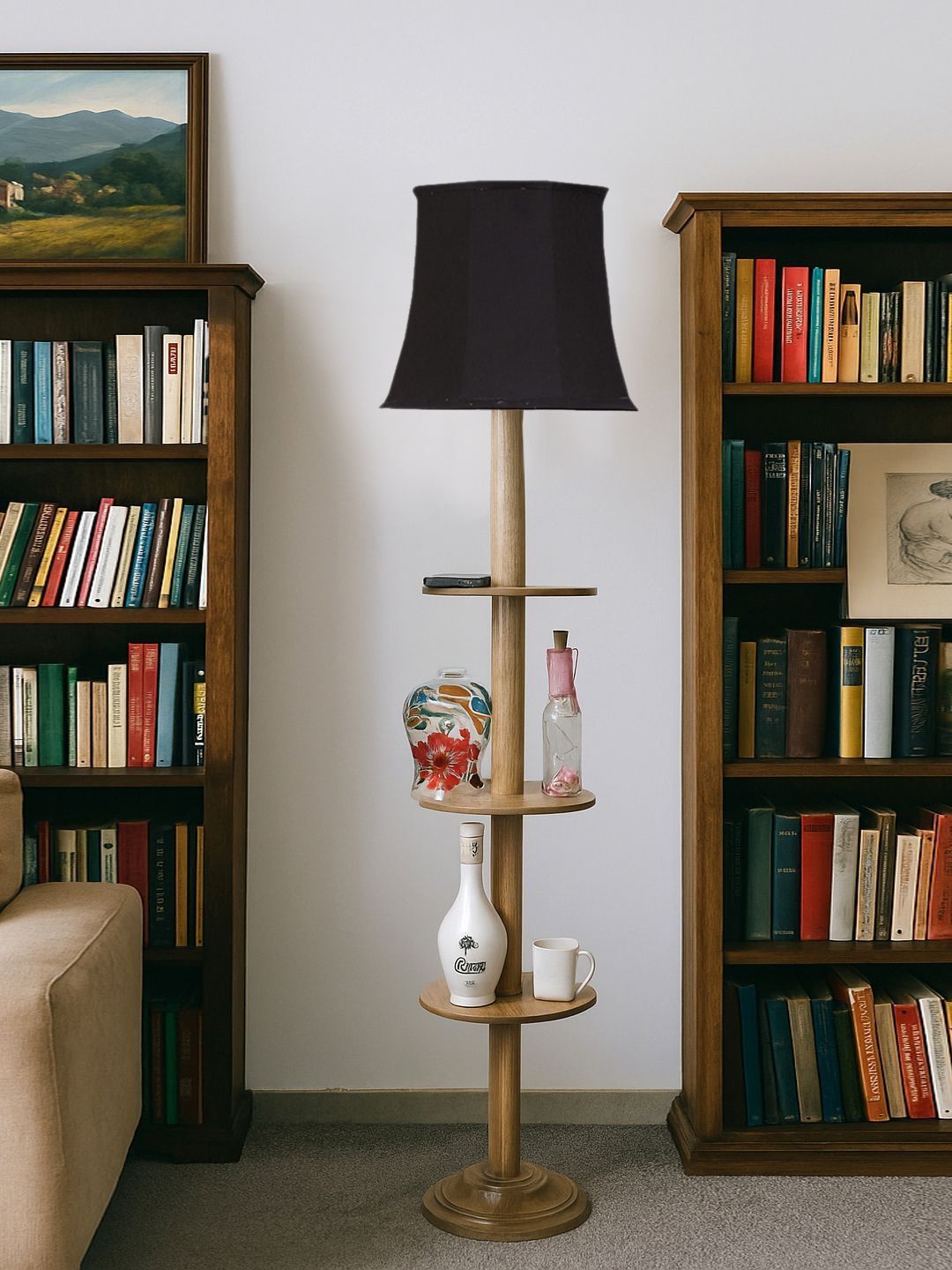 Aura Black & Brown Wooden Rectangle-Shaped Floor Lamp-image-32