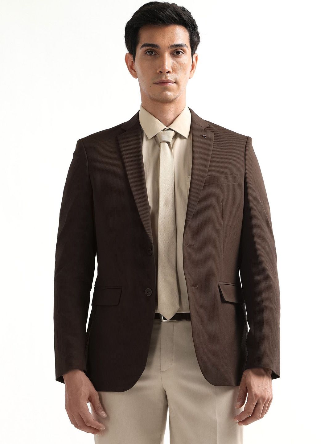 Arrow Self Design Notched Lapel Single-Breasted Slim Fit Formal Blazers-picture-34