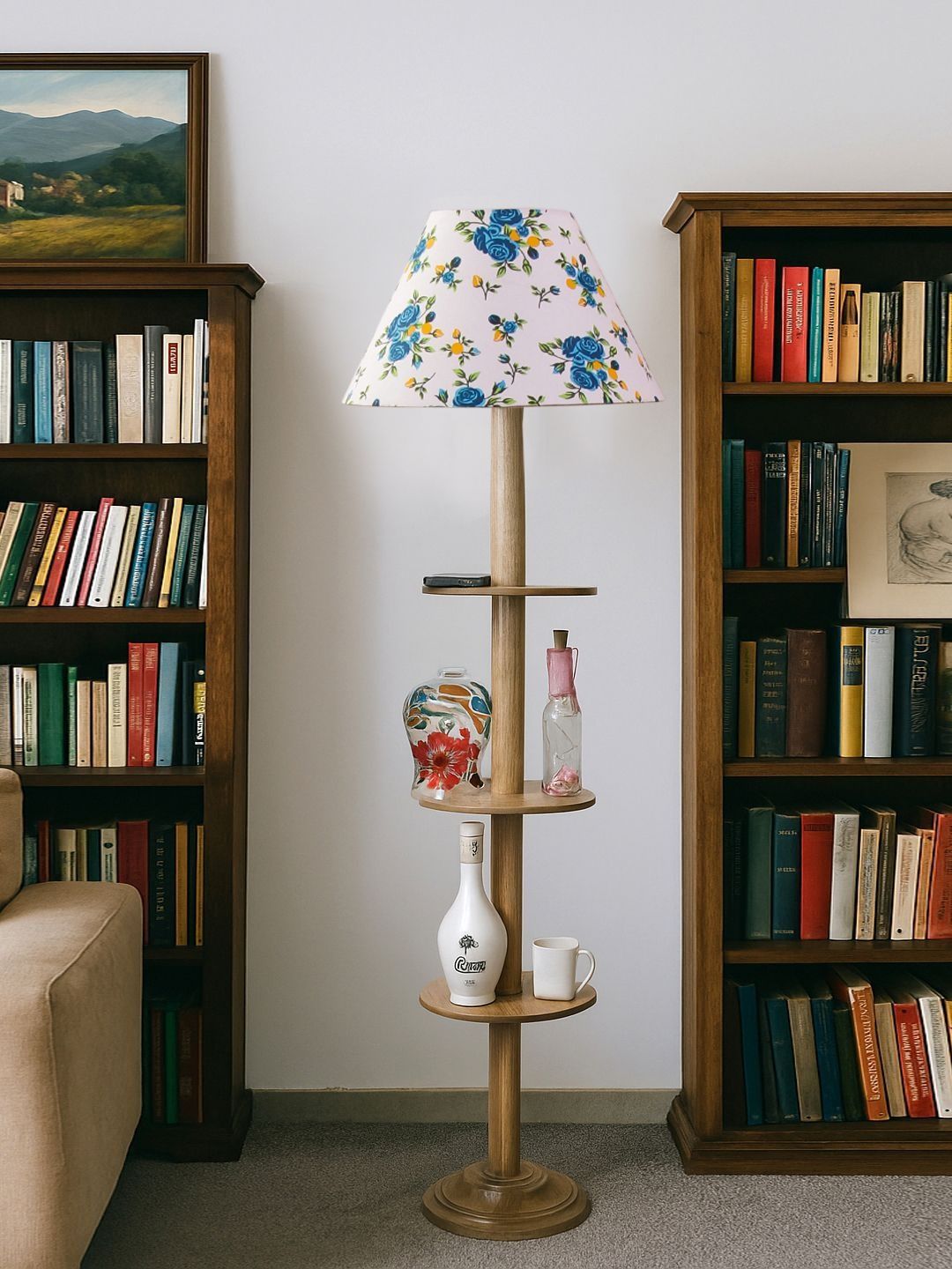 Aura White & Blue Wooden Frustum-Shaped Floor Lamps-image-31