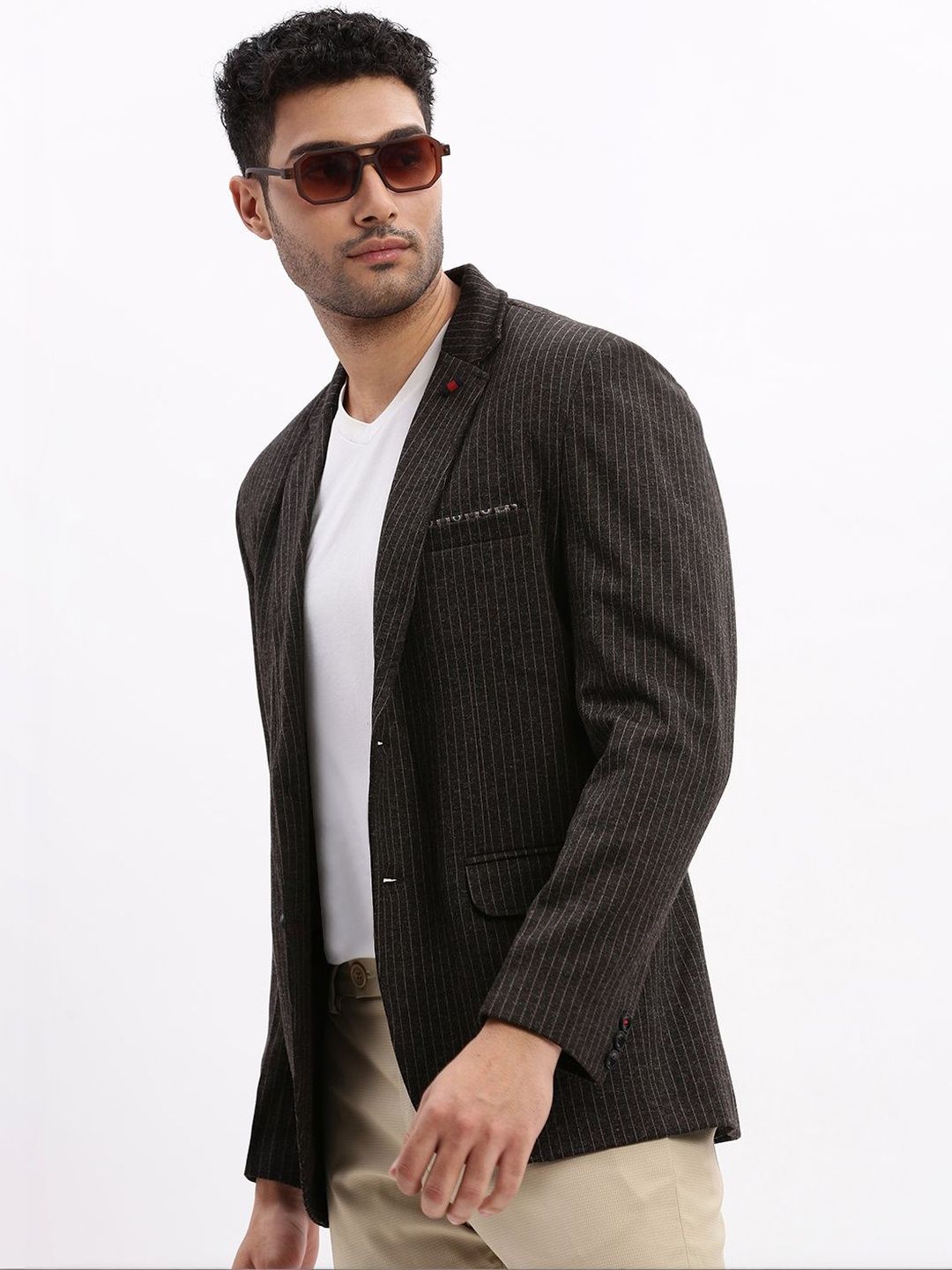 SHOWOFFFF Striped Slim Fit Notched Lapel Collar Single-Breasted Blazer-picture-11