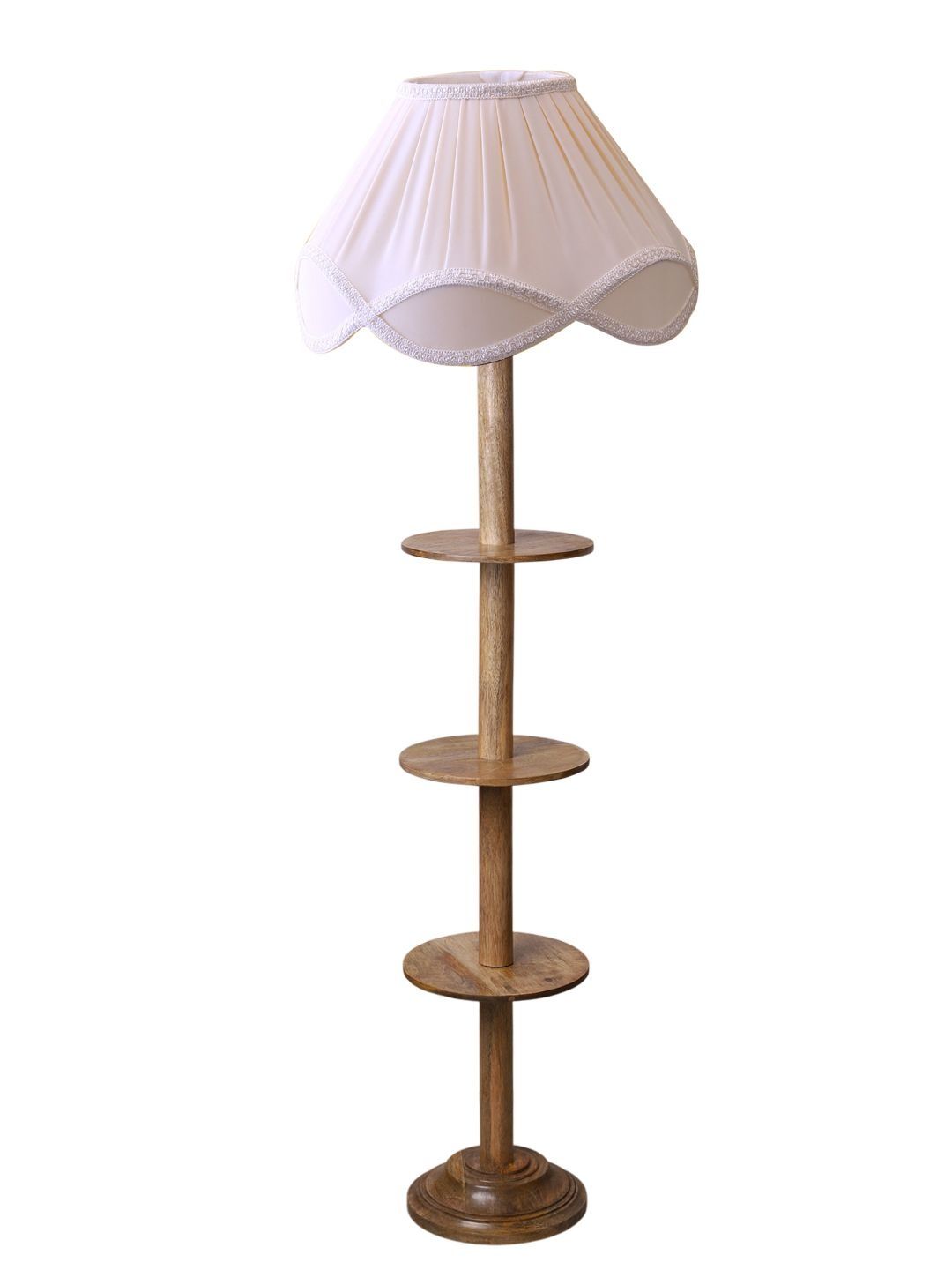 Aura Off White & Brown Wooden Frustum-Shaped Floor Lamp-picture-30
