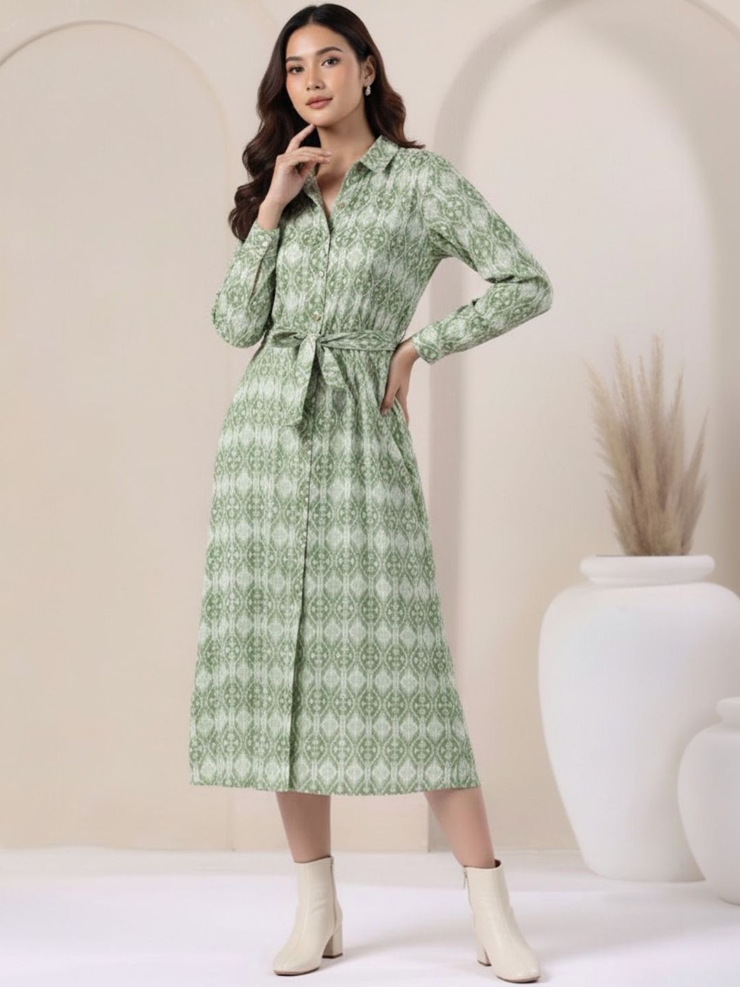 Zenava by Myntra Print Shirt Midi Dress-image-24