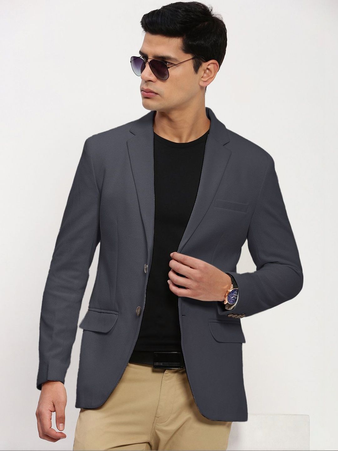 SHOWOFFFF Notched Lapel Single-Breasted Slim Fit Blazers-picture-20