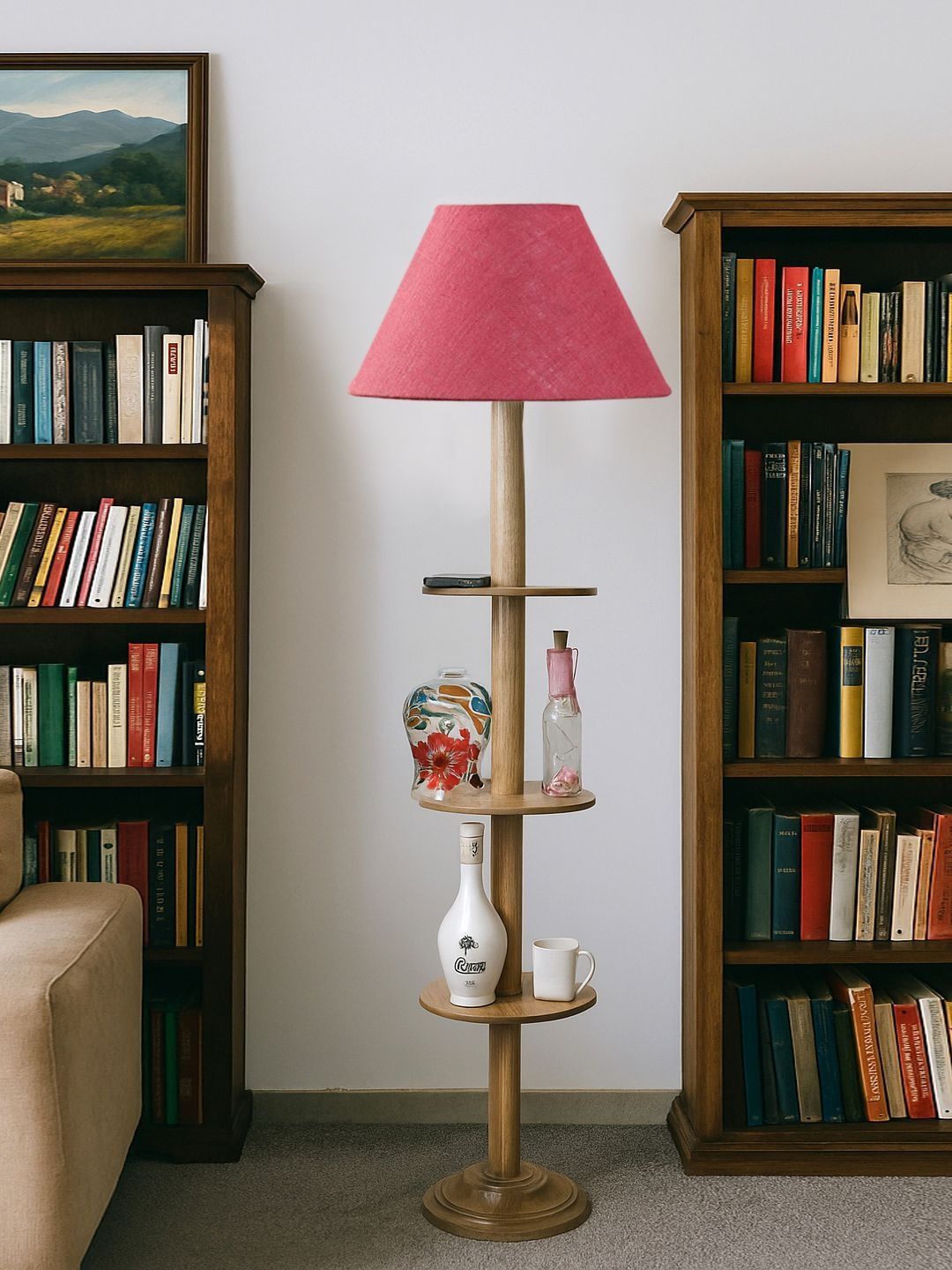 Aura Pink & Brown Wooden Frustum-Shaped Floor Lamp-image-35