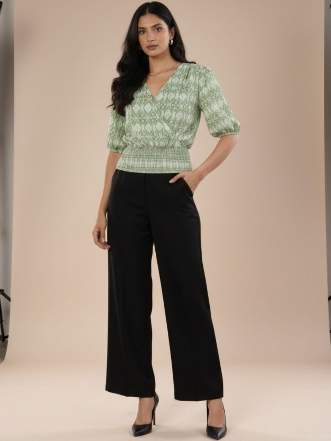 Zenava by Myntra Print Puff Sleeve Wrap Top-image-17