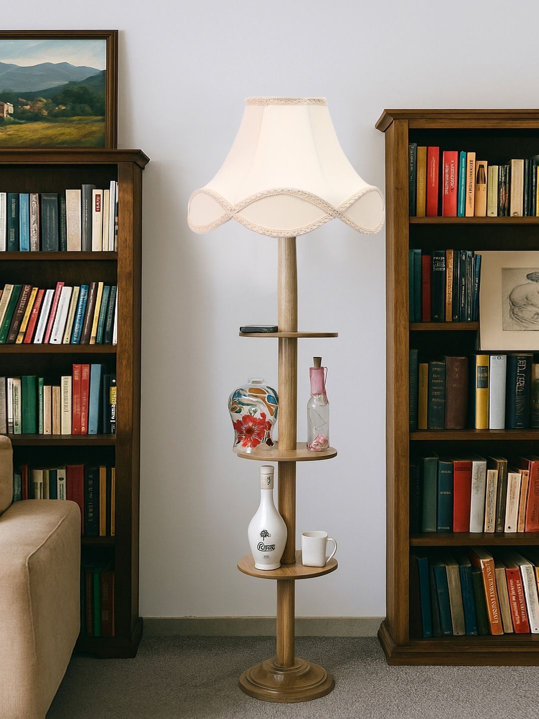 Aura Off White & Brown Wooden Frustum Shaped Floor Lamps-picture-39