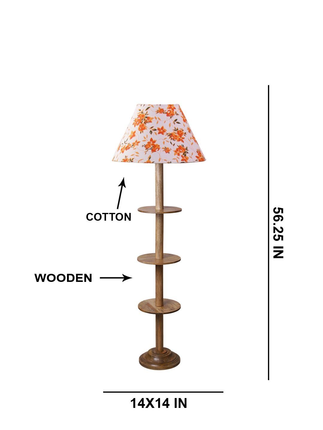 Aura White & Orange Printed Wooden Frustum Floor Lamp-image-25