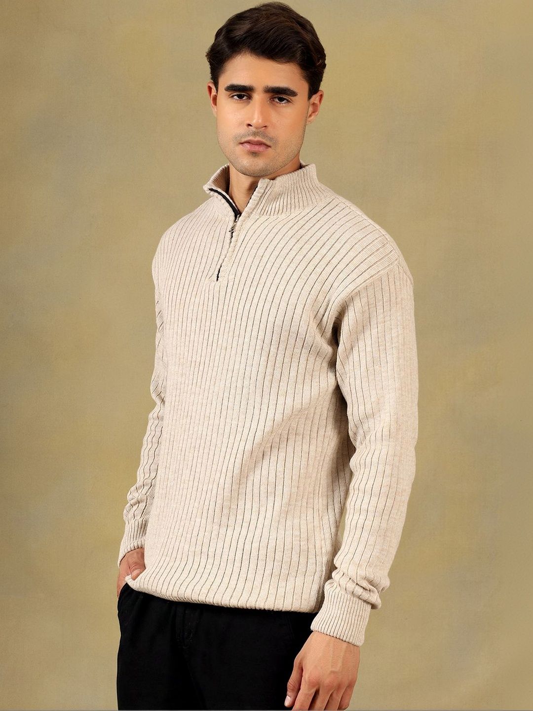 The Roadster Lifestyle Co High Neck Zipper Pullover Sweater-picture-45
