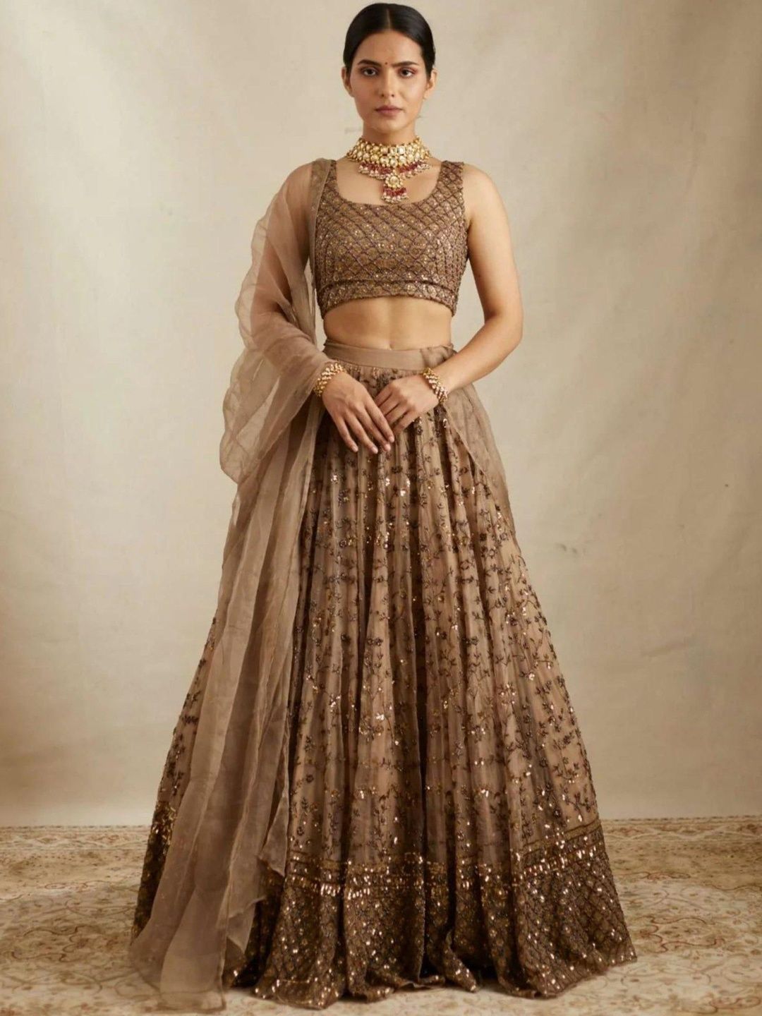 DREAM EXPORTER Embellished Sequinned Net Semi-Stitched Lehenga & Blouse With Dupatta-picture-35