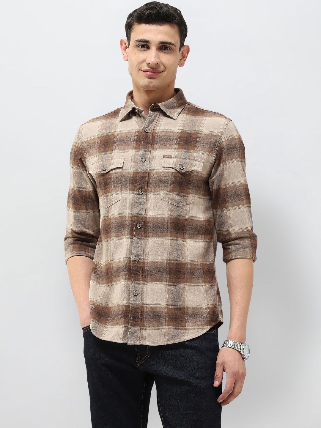 U.S. Polo Assn. Denim Co. Men Slim Fit Tartan Checks Checked Casual Shirt-picture-32