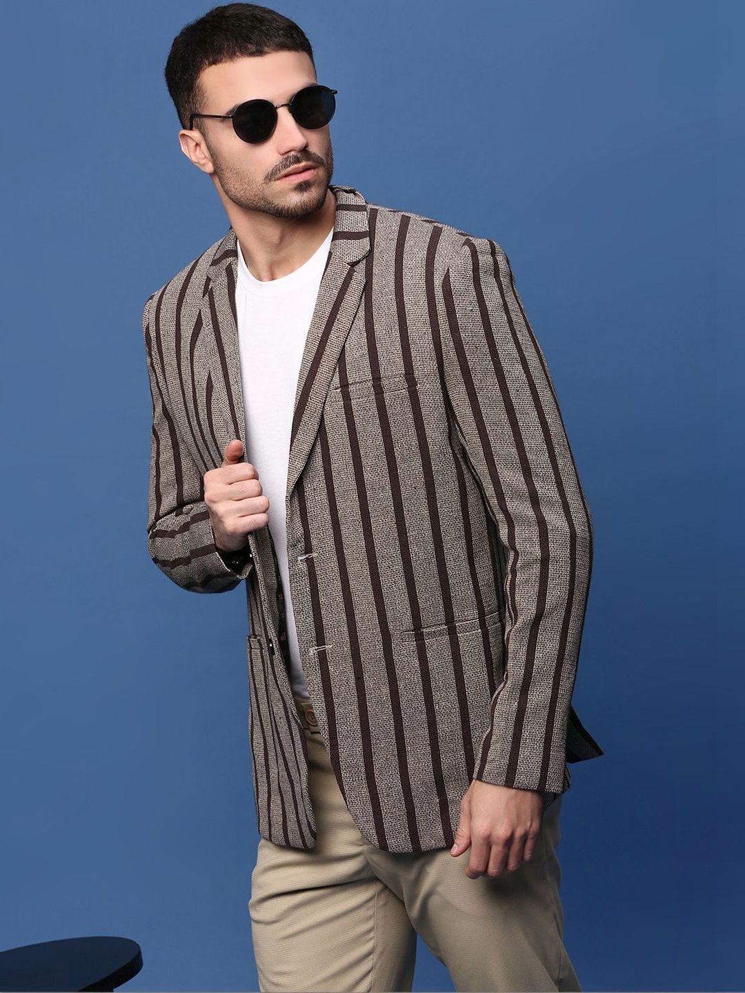 SHOWOFFFF Striped Notched Lapel Single-Breasted Slim Fit Blazers-picture-14