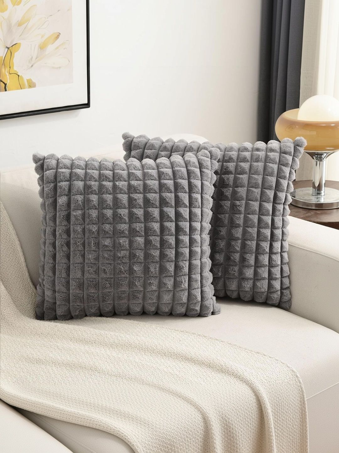 Vinayaka Fab Grey Set of 2 Square Cushion Covers-image-20