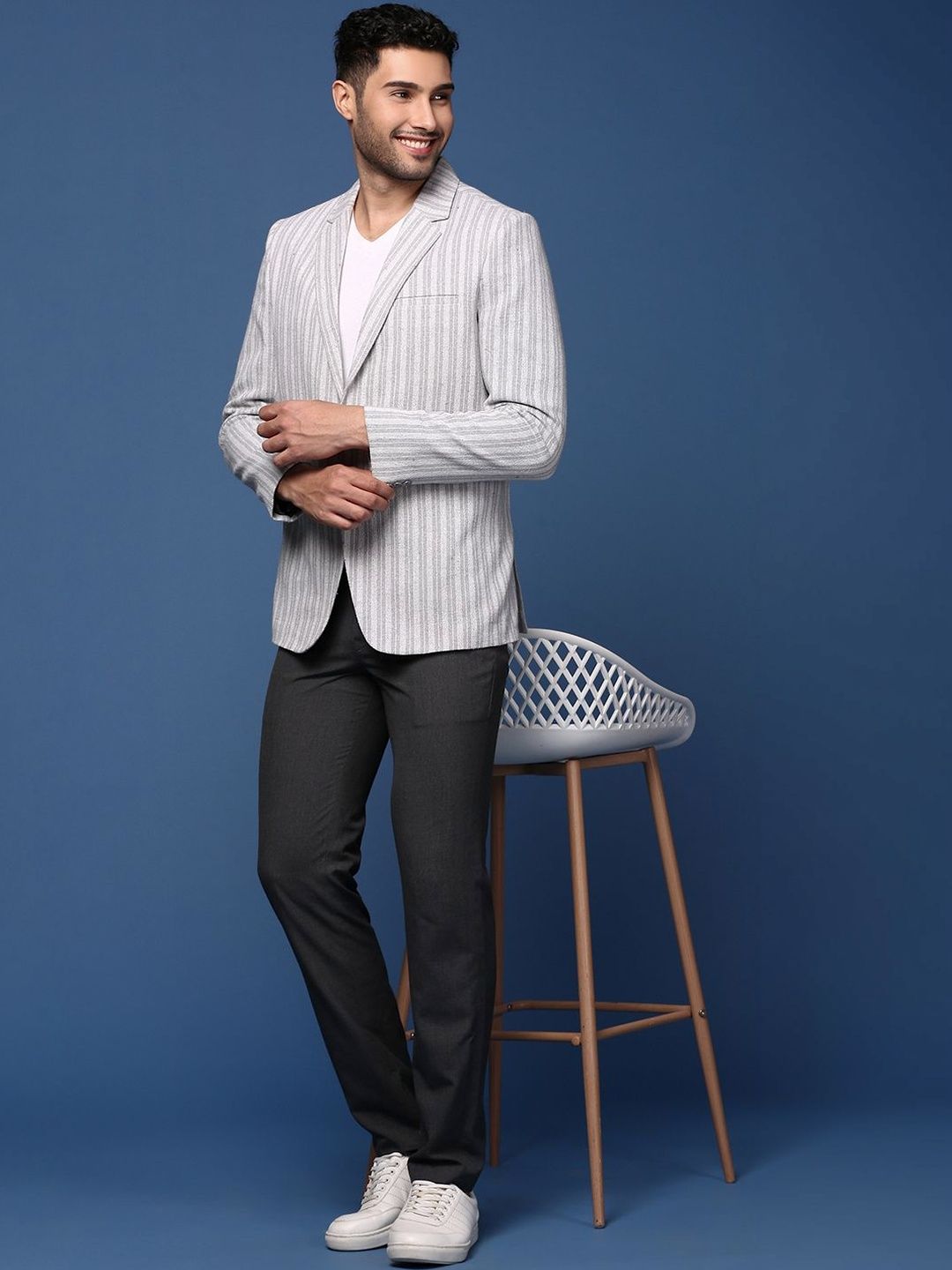SHOWOFFFF Striped Notched Lapel Single-Breasted Slim Fit Blazers-picture-10