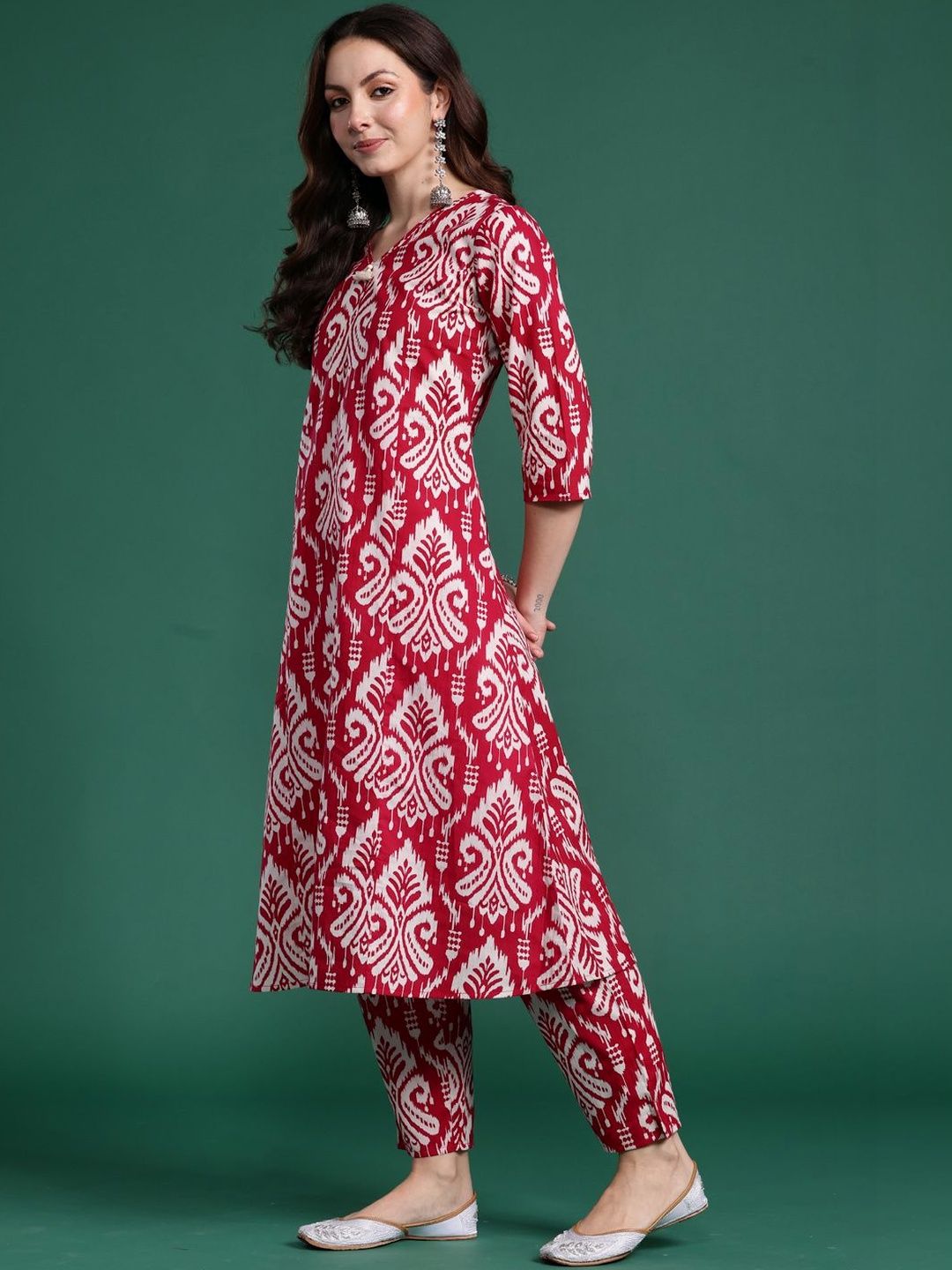 Indo Era Women Ethnic Motifs Printed Regular Pure Cotton Kurta with Trousers-picture-38