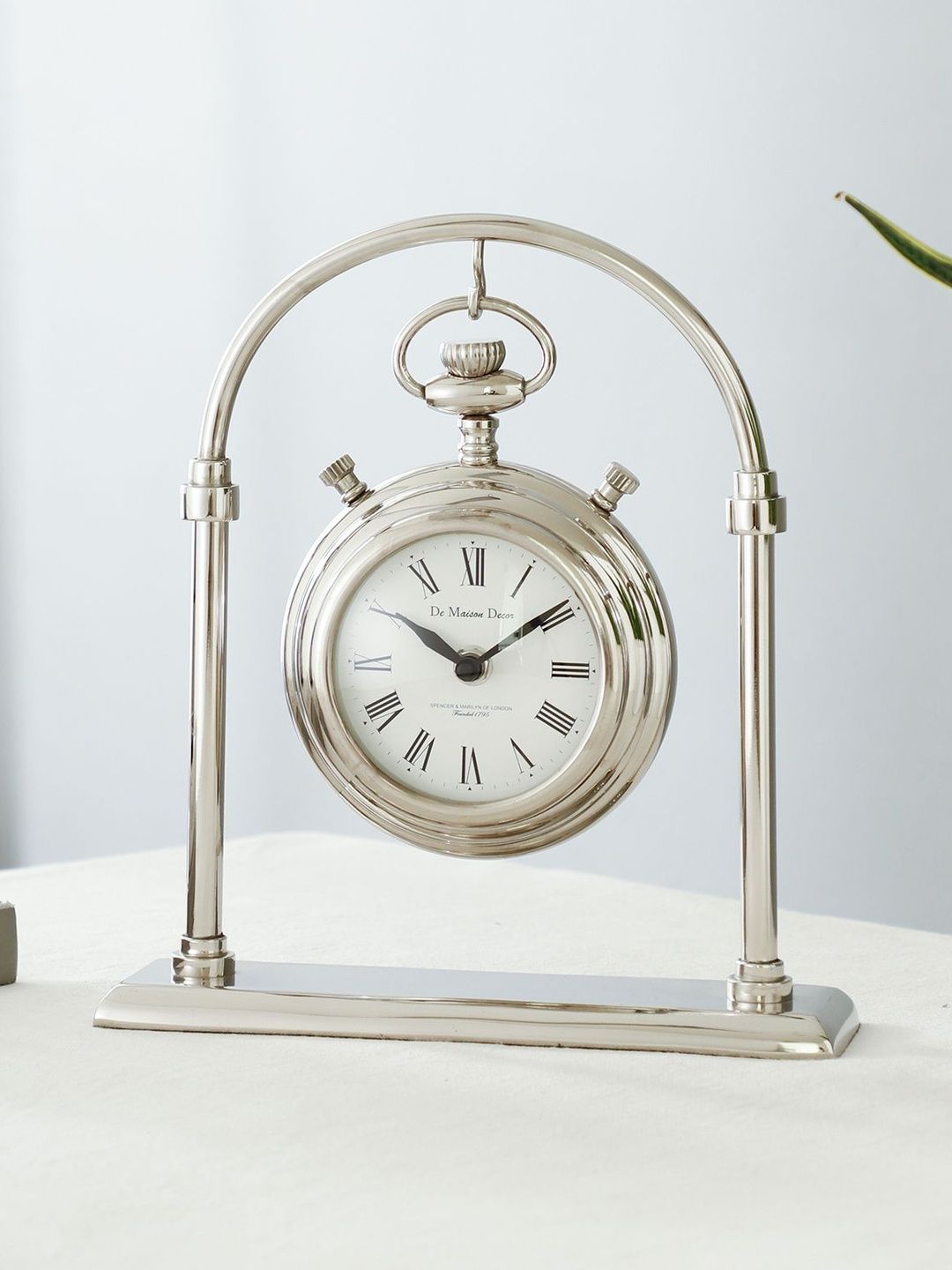 Decor de Maison Silver-Toned & White Table Clock-image-15