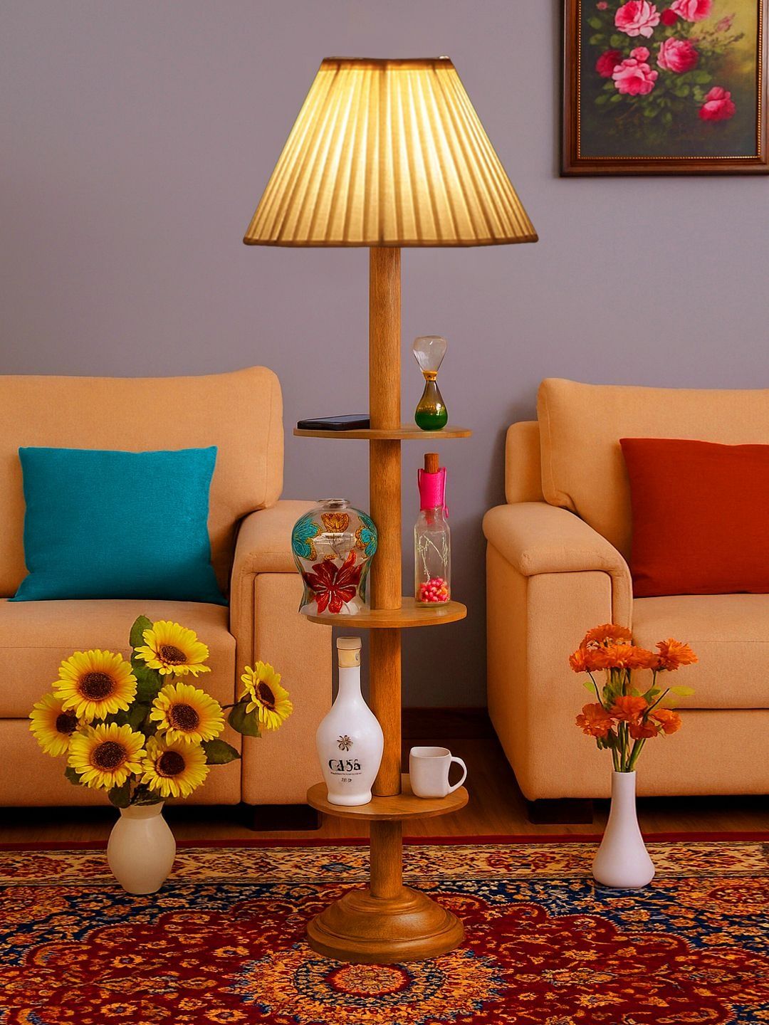Aura Off White & Brown Wooden Frustum-Shaped Floor Lamp-picture-45