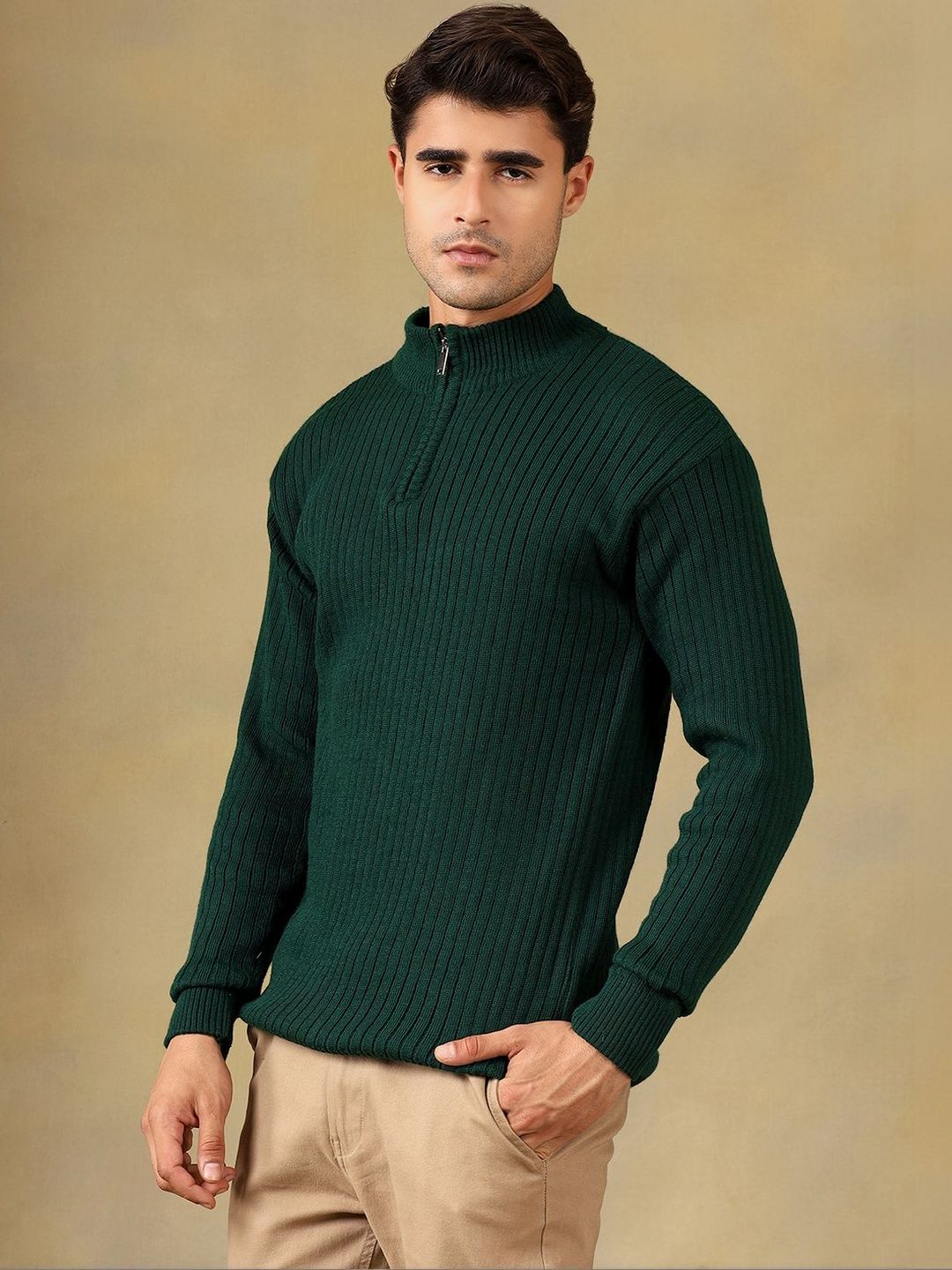 The Roadster Lifestyle Co High Neck Zipper Pullover Sweater-picture-55