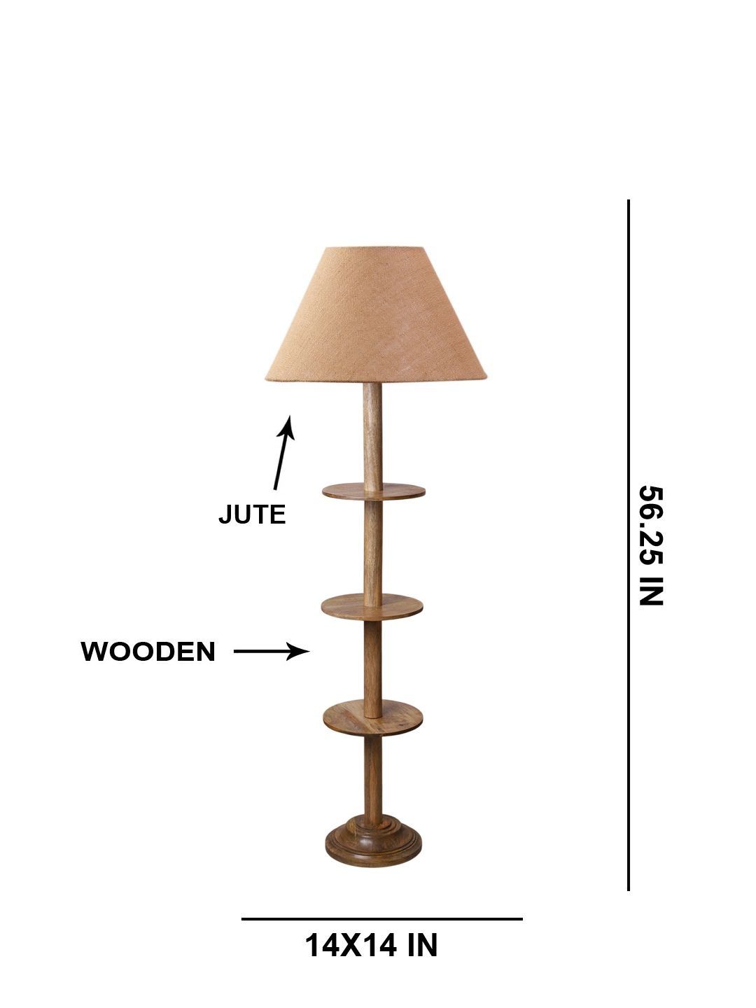 Aura Beige & Brown Wooden Frustum Floor Lamp-image-15