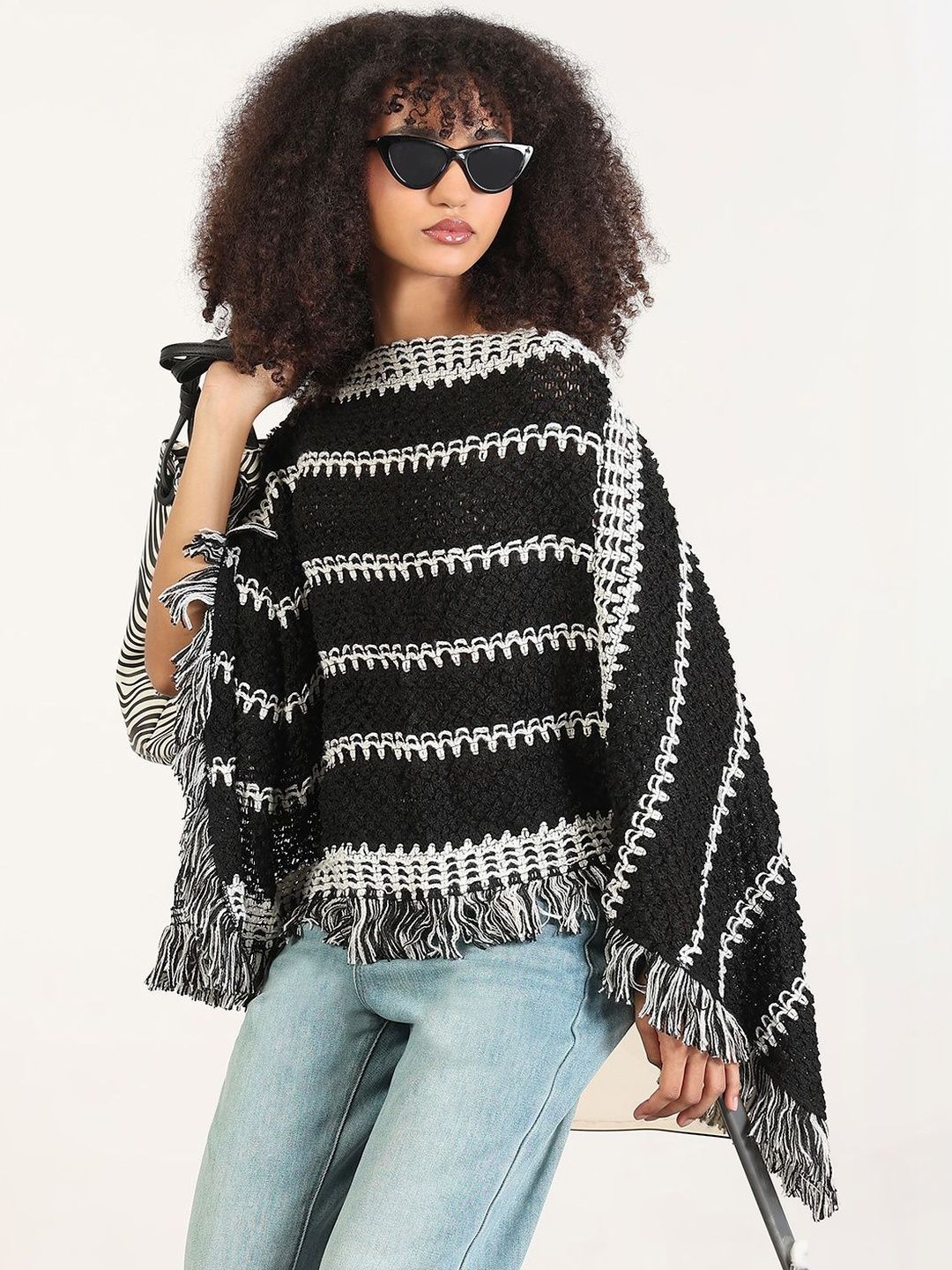 SHOWOFFFF Women Striped Poncho-picture-12