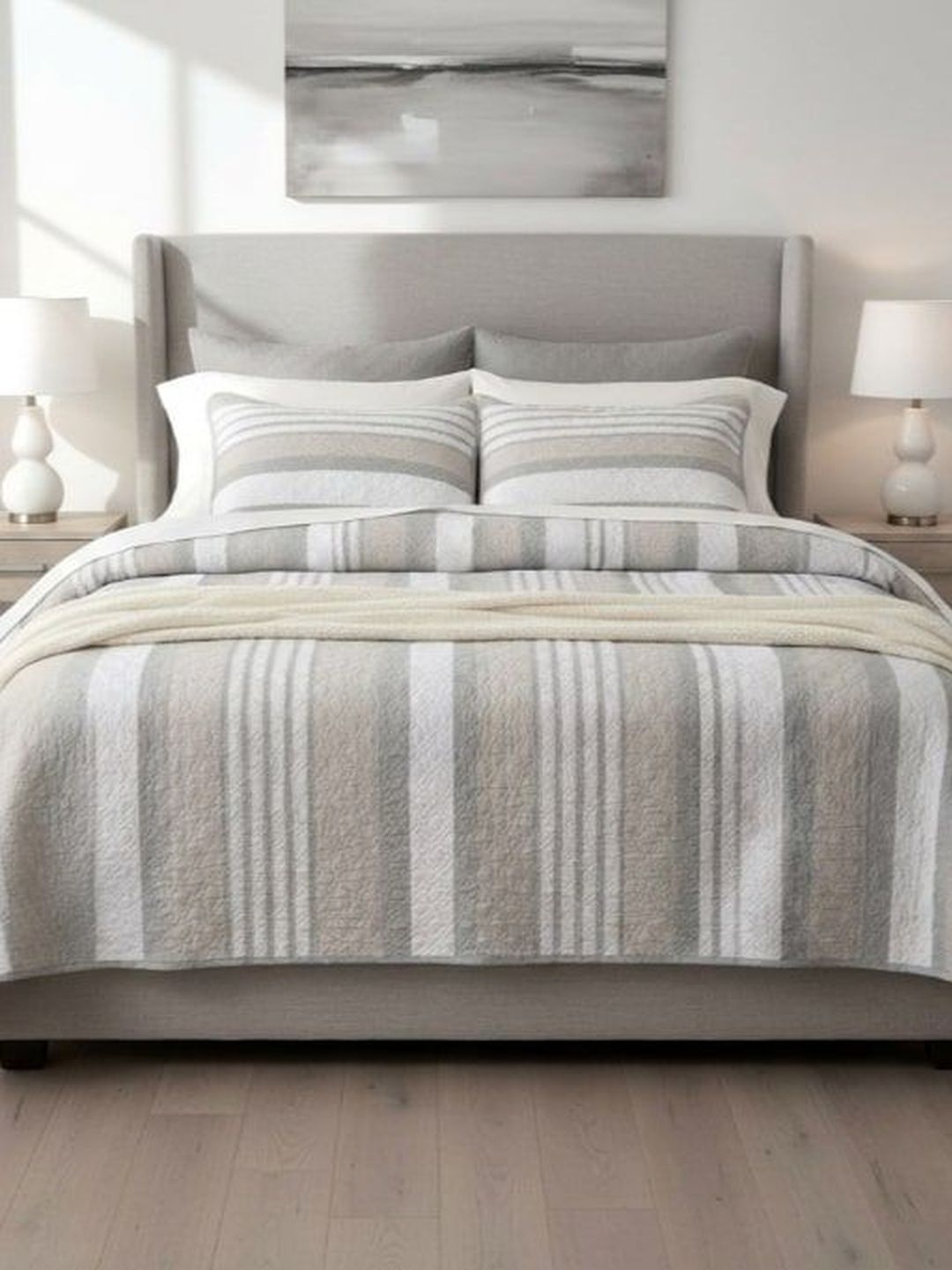 LABHAM Beige & White Woven Design 300 GSM Double King Bed Cover-image-15