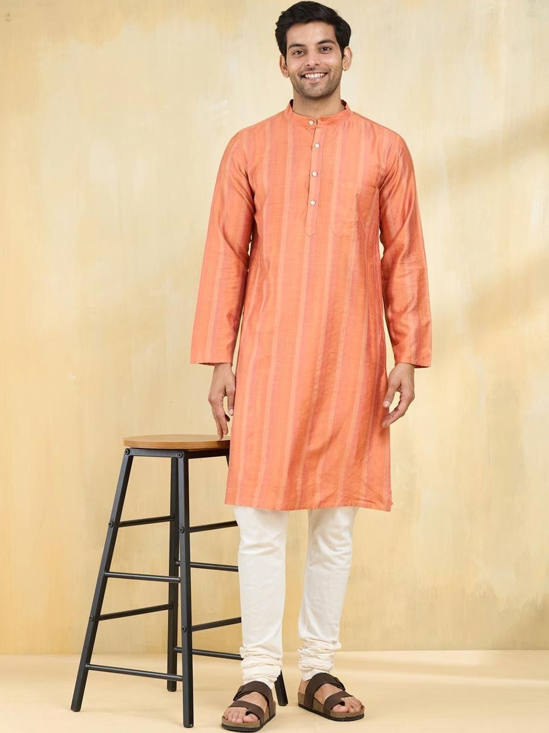Fabindia Men Striped Thread Work Kurta-picture-29
