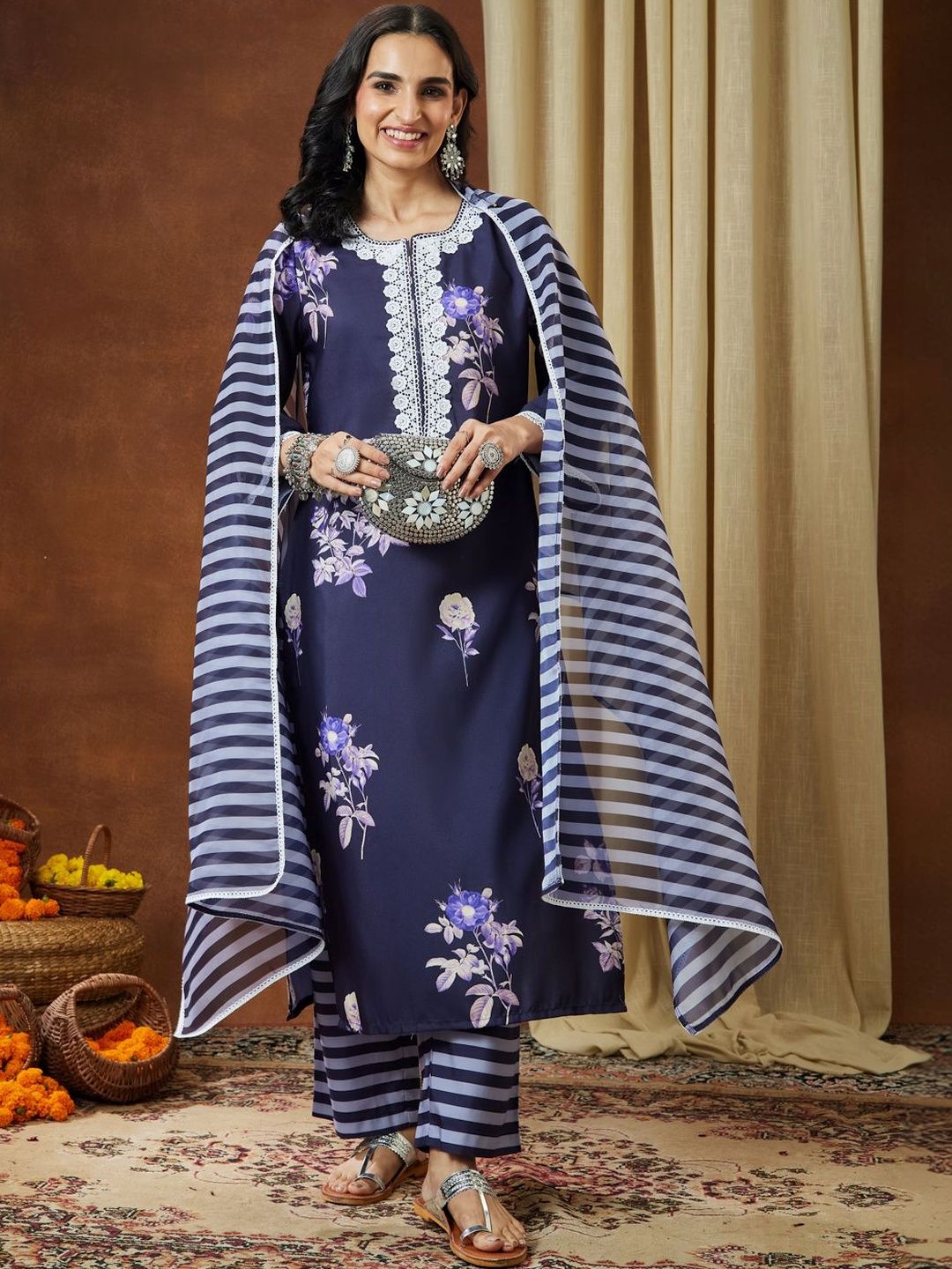 Janasya Women Ethnic Motifs Printed Regular Gotta Patti Kurta with Trousers & With Dupatta-picture-29