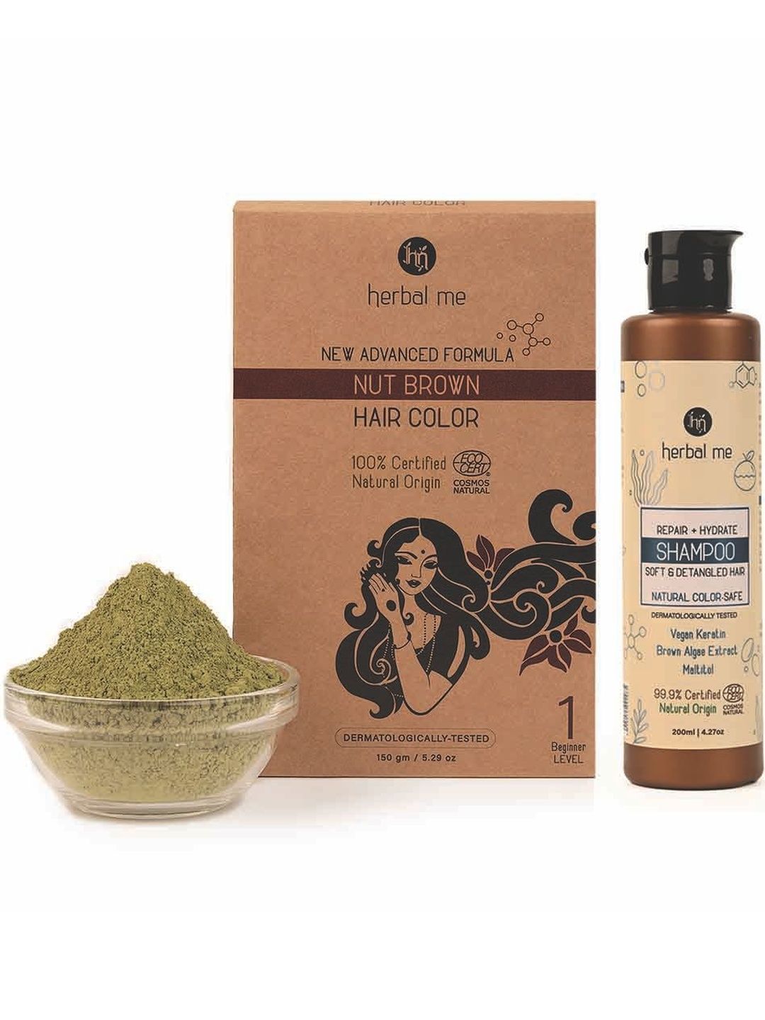 HERBAL ME Set Of 2 Shampoo & Hair Color- 200 ml And 150 g- Brown-image-11