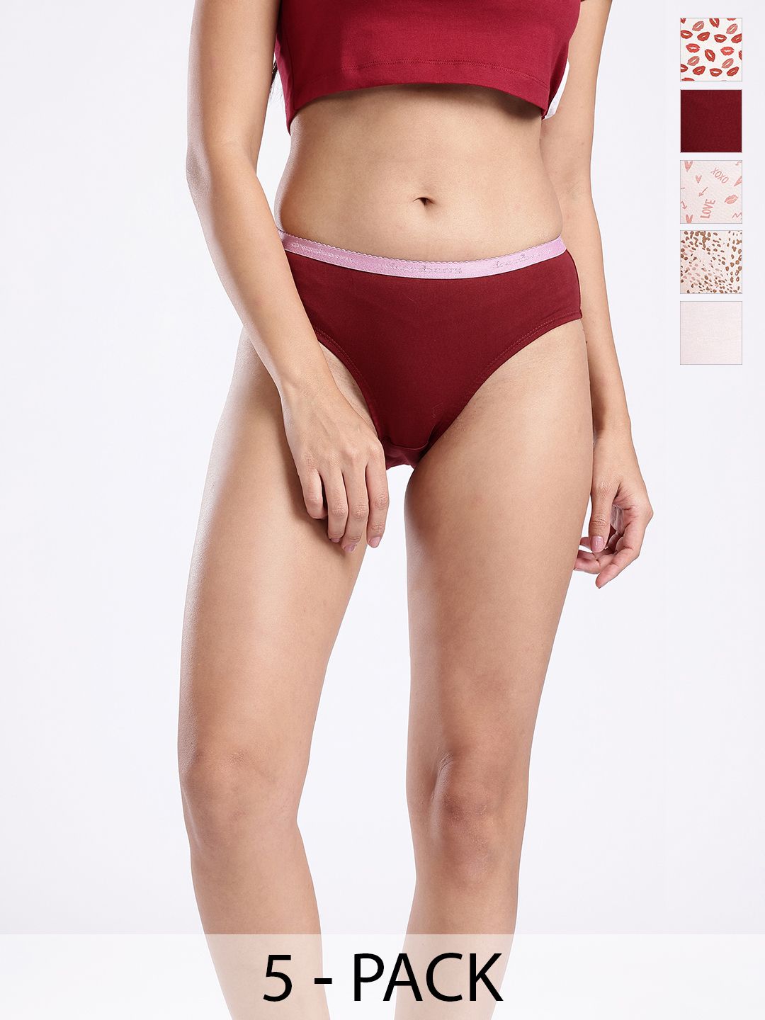DressBerry Pack of 5 Printed Pure Cotton High-Rise Hipster Briefs-image-40