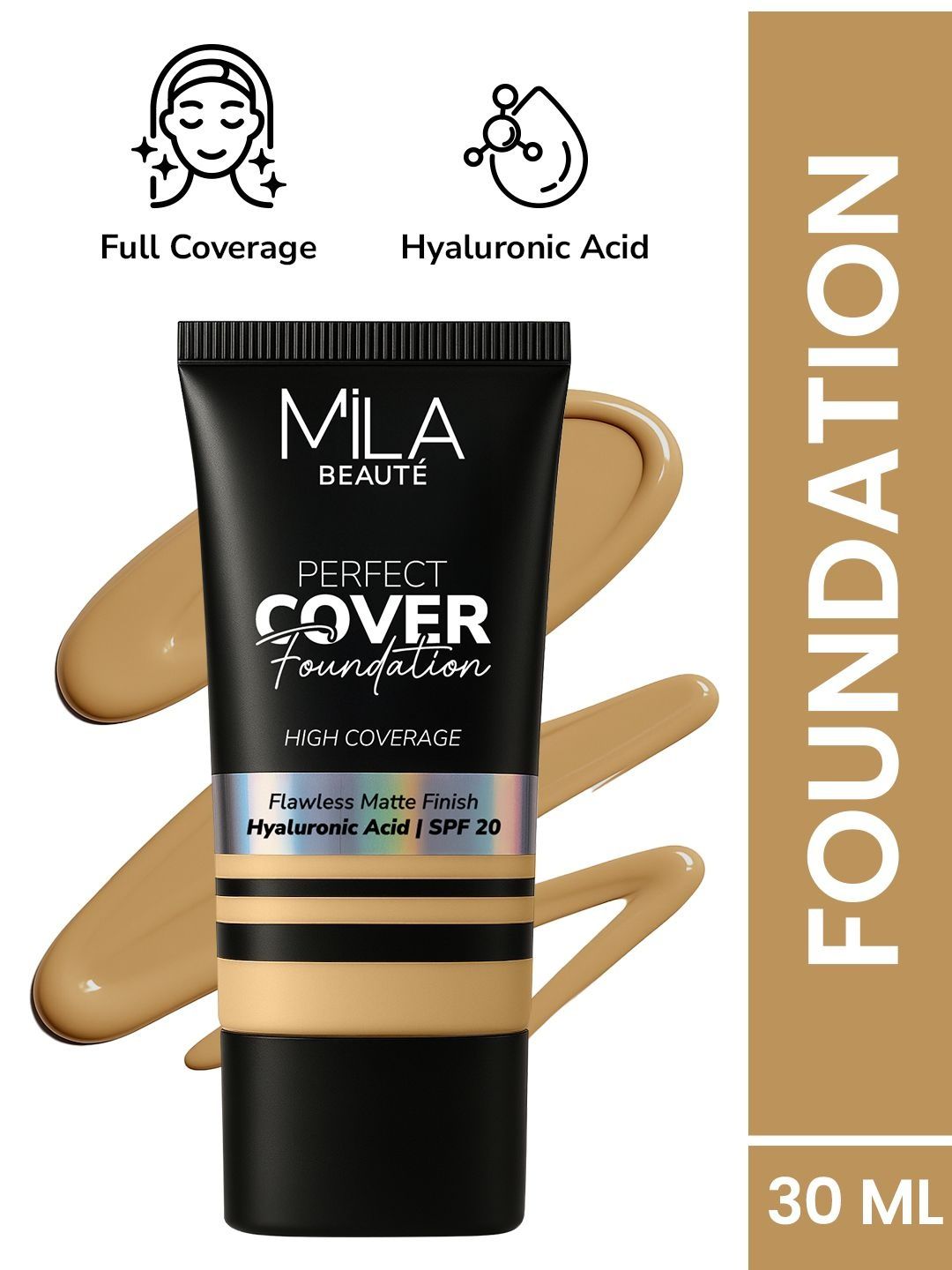 MILA BEAUTE Matte Finish Perfect Cover Foundation With Hyaluronic Acid- 30 ml- Honey 08-image-8