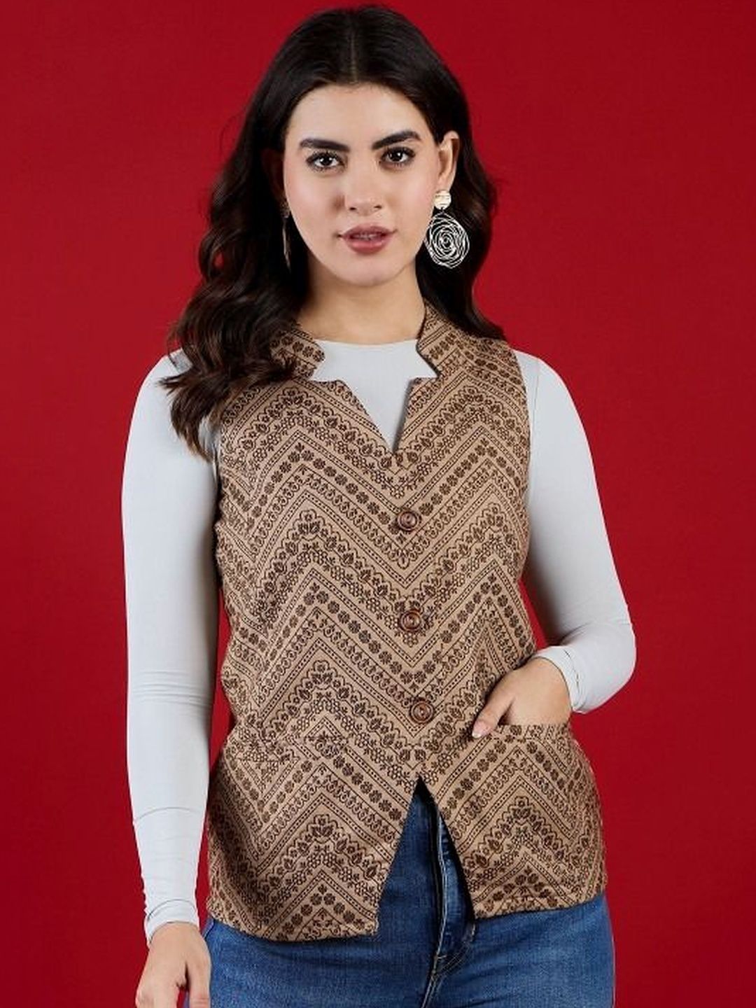 Sangria Self Design Wool Sweatheart Neck Open Front Jacket-picture-30