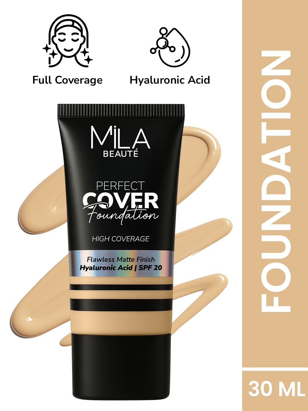 MILA BEAUTE Perfect Cover Matte Finish Foundation With Hyaluronic Acid - 30 ml - Latte 06-image-12