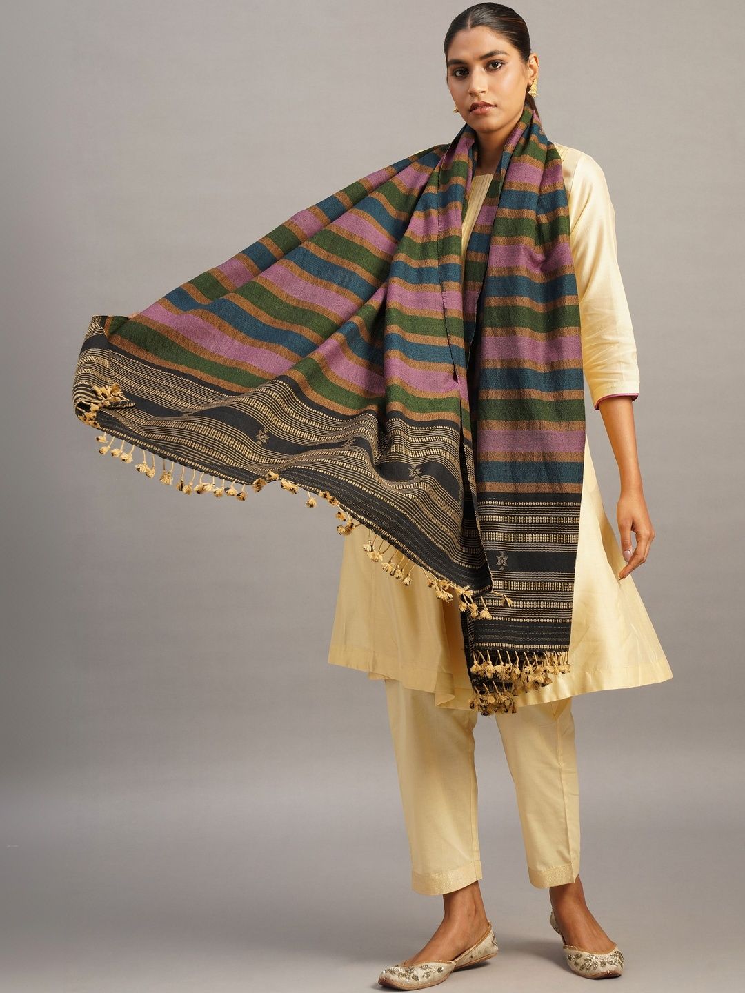 JAYPORE Women Striped Printed Shawl-picture-27