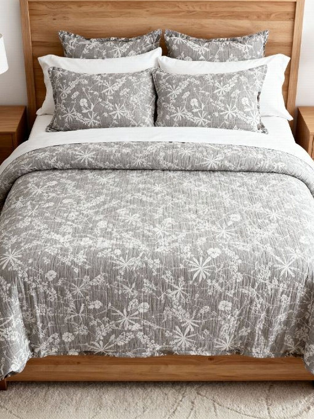 LABHAM Charcoal & White Woven Design 300 GSM Double King Bed Cover-image-1