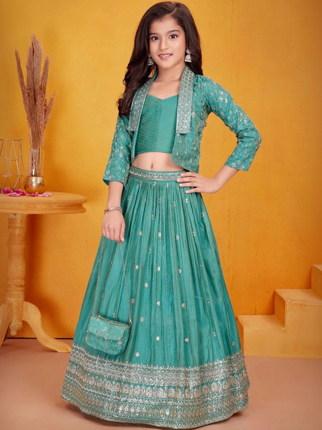 Lagorii Girls Embroidered Ready to Wear Lehenga & Blouse With Dupatta-image-36