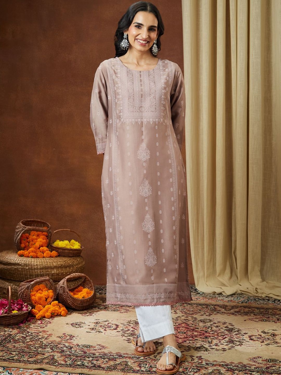 Janasya Women Ethnic Motifs Printed Sequinned Kurta-picture-34