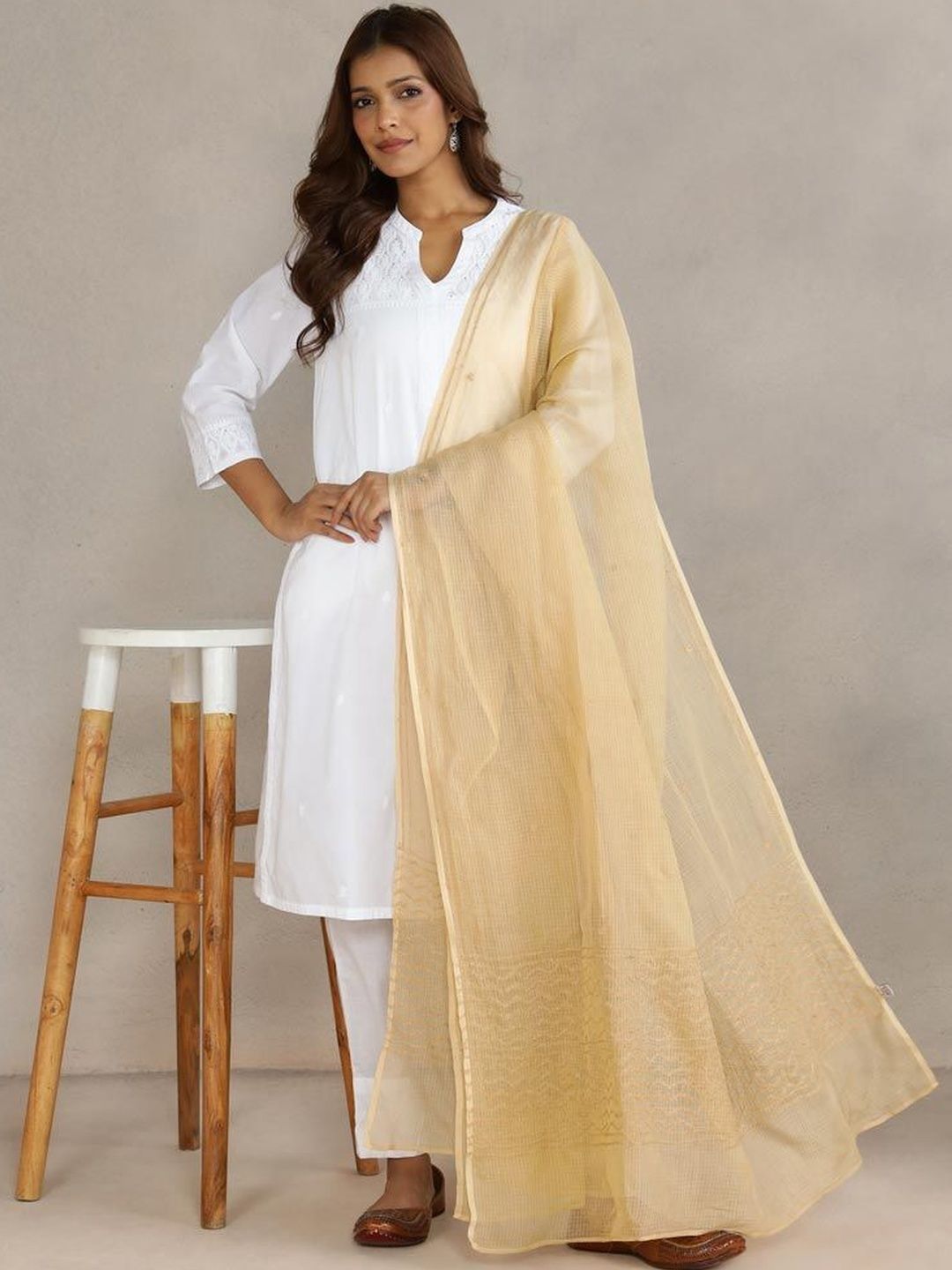 Fabindia Ethnic Motifs Embroidered Cotton Silk Dupatta-picture-29