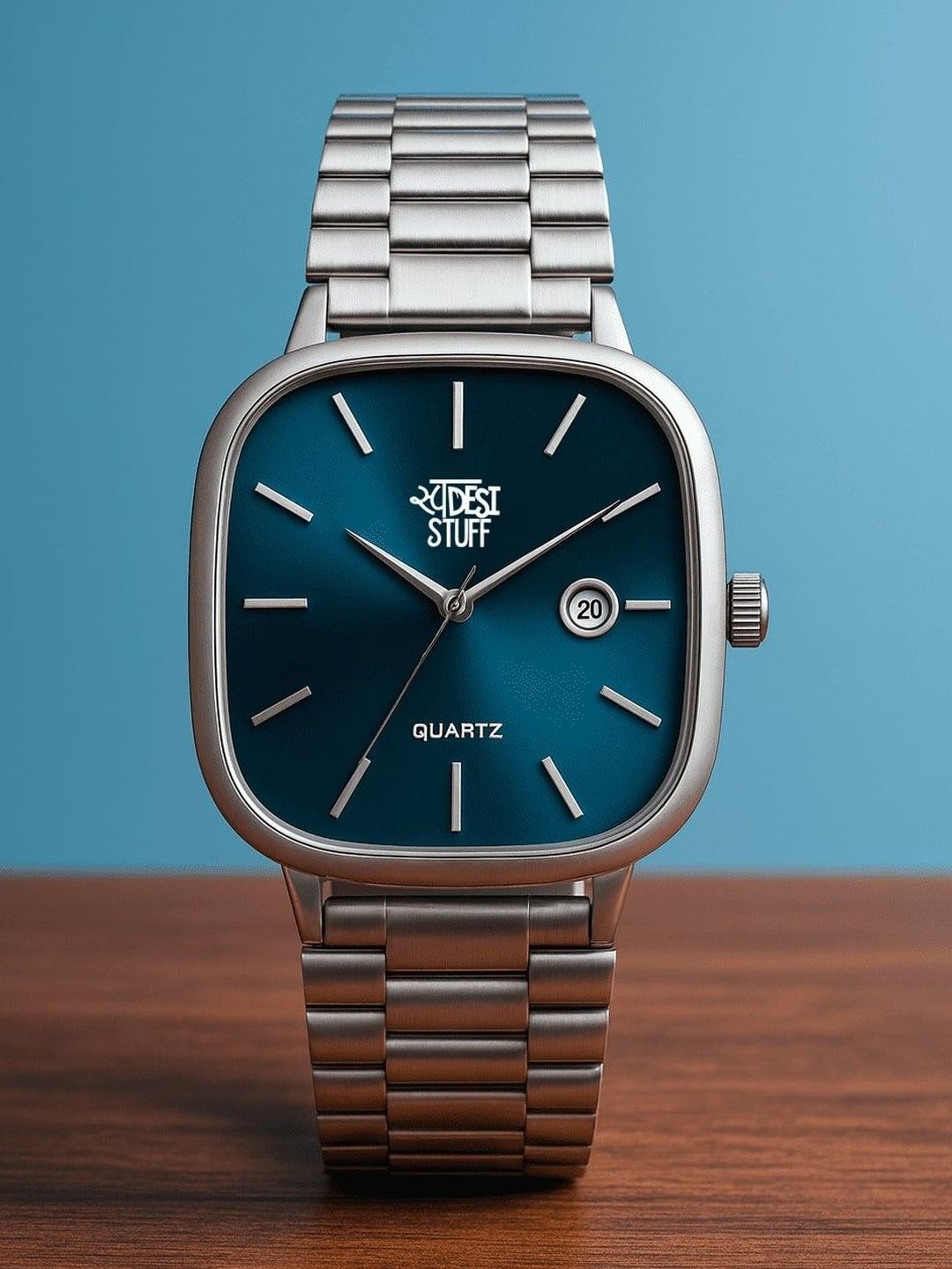 SWADESI STUFF Men Dial & Stainless Steel Bracelet Style Straps Analogue Date Aperture Watch SDS 172 BLUE-picture-27