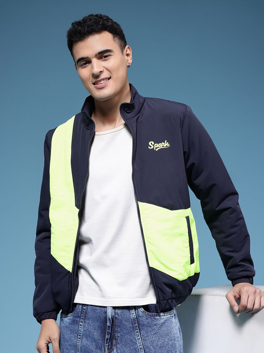 HERE&NOW Mock Collar Colourblocked Tailored Jacket-picture-33