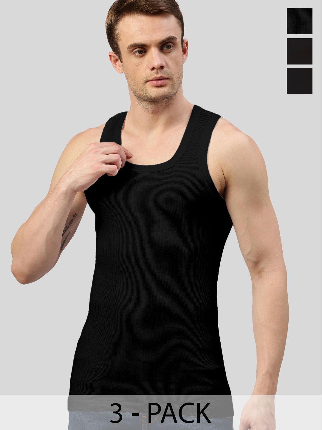 MACHO Pack of 3 Scoop Neck Pure Cotton Undershirt Vests-picture-38