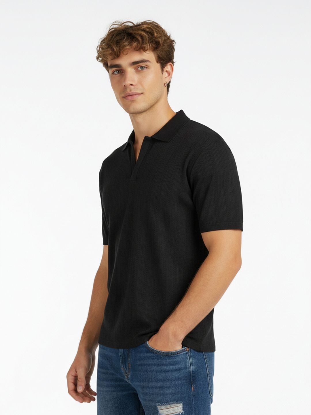 glitchez Polo Collar Self-Striped Relaxed T-shirt-picture-25