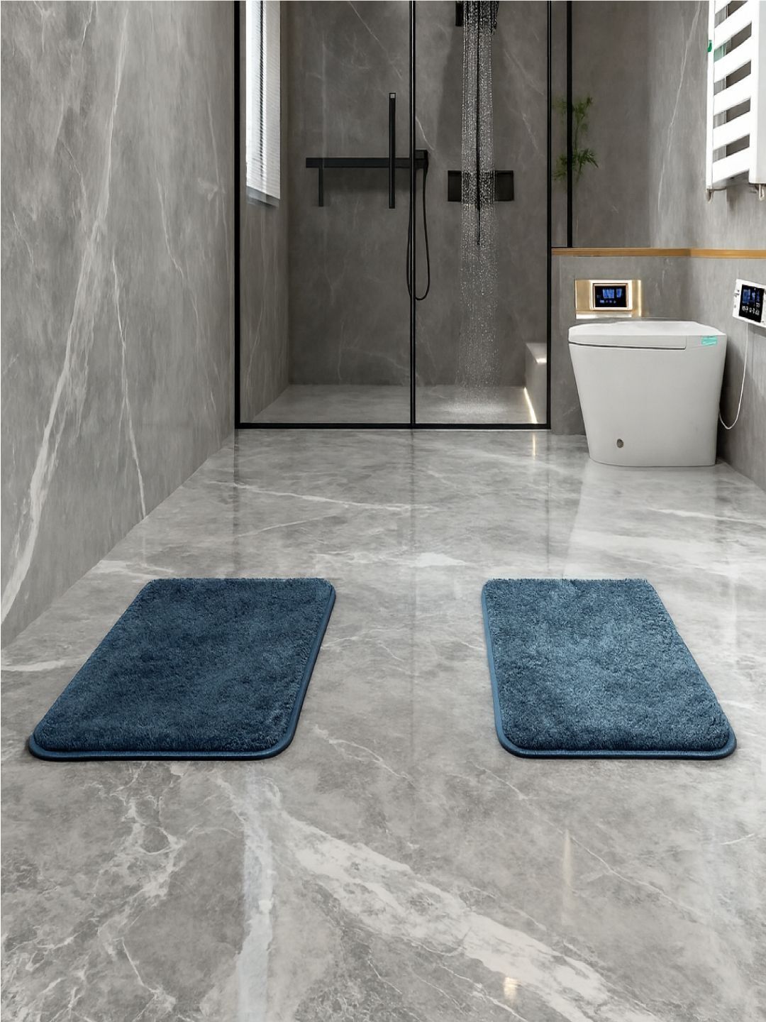 Dryspun Blue 2 Pieces 2800 GSM Microfibre Non-Slip Bath Rugs-image-7
