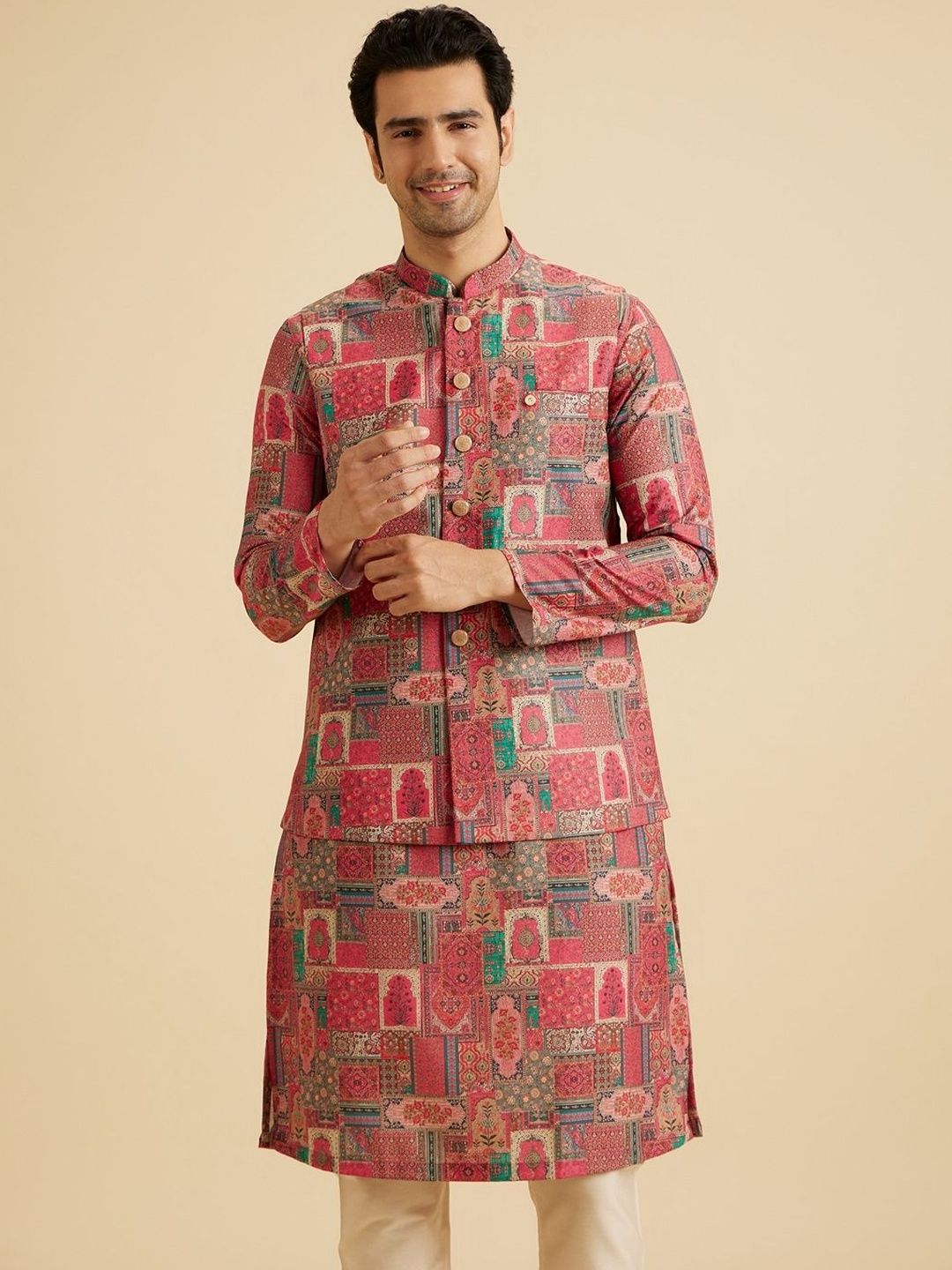Manyavar Printed Mandarin Collar Nehru Jacket-picture-36