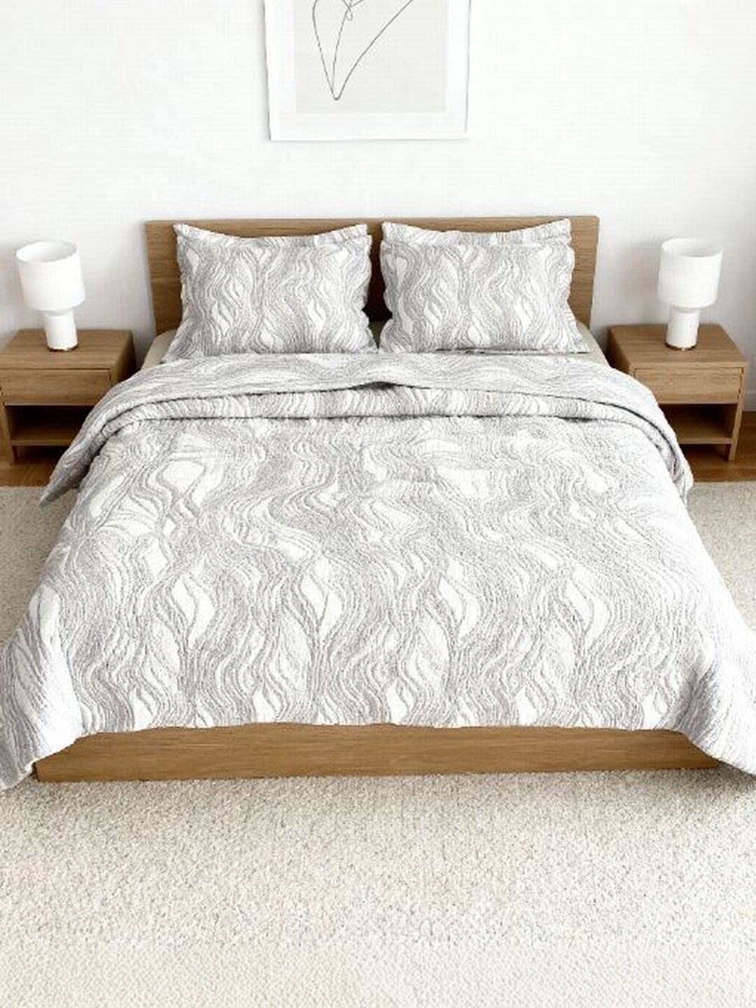 LABHAM Grey & White Woven Design 300 GSM Double King Bed Cover-image-48